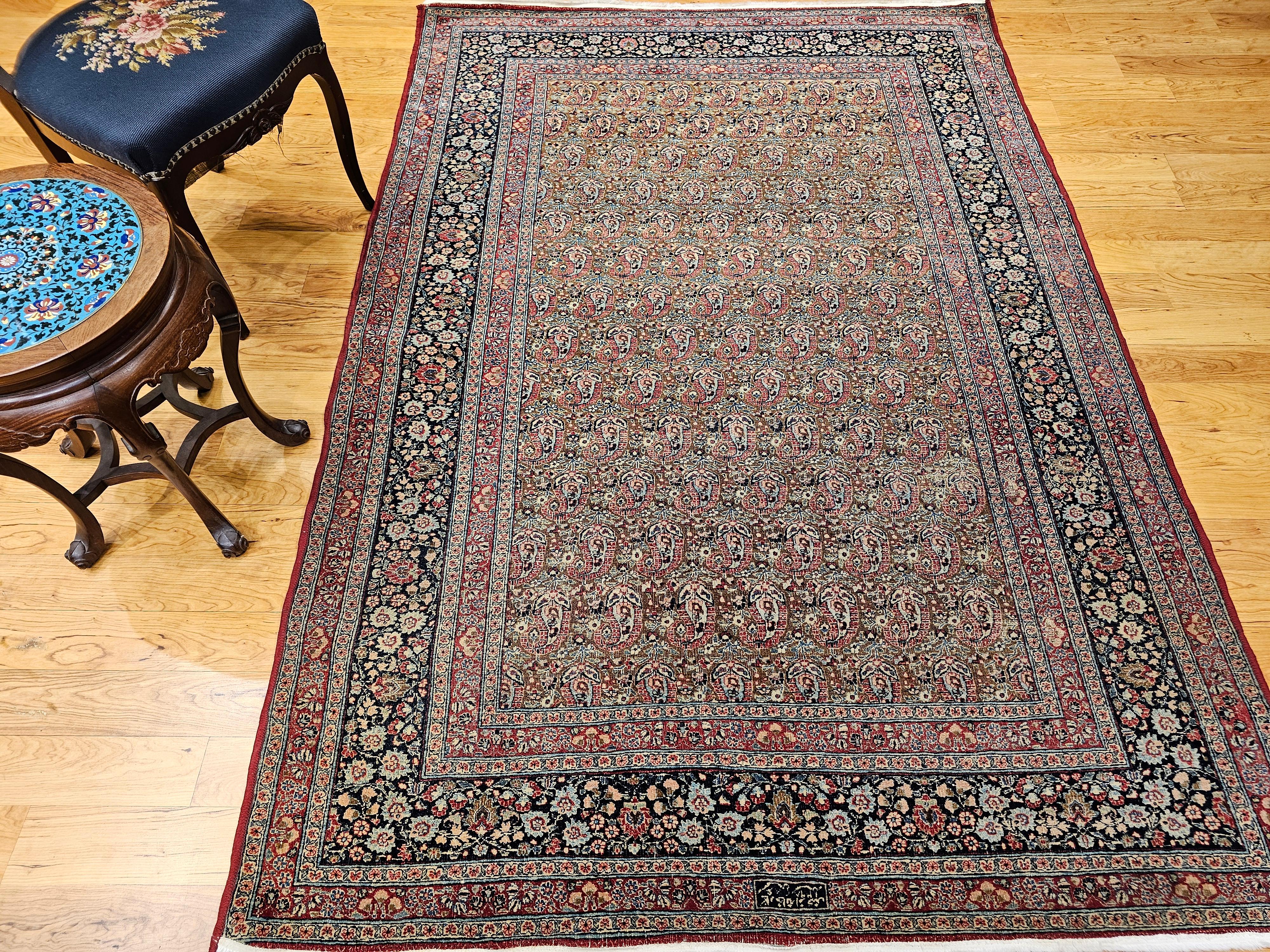 Persischer Qum-Teppich im Vintage-Stil in dunklem Taupe in Allover-Muster im Angebot 7