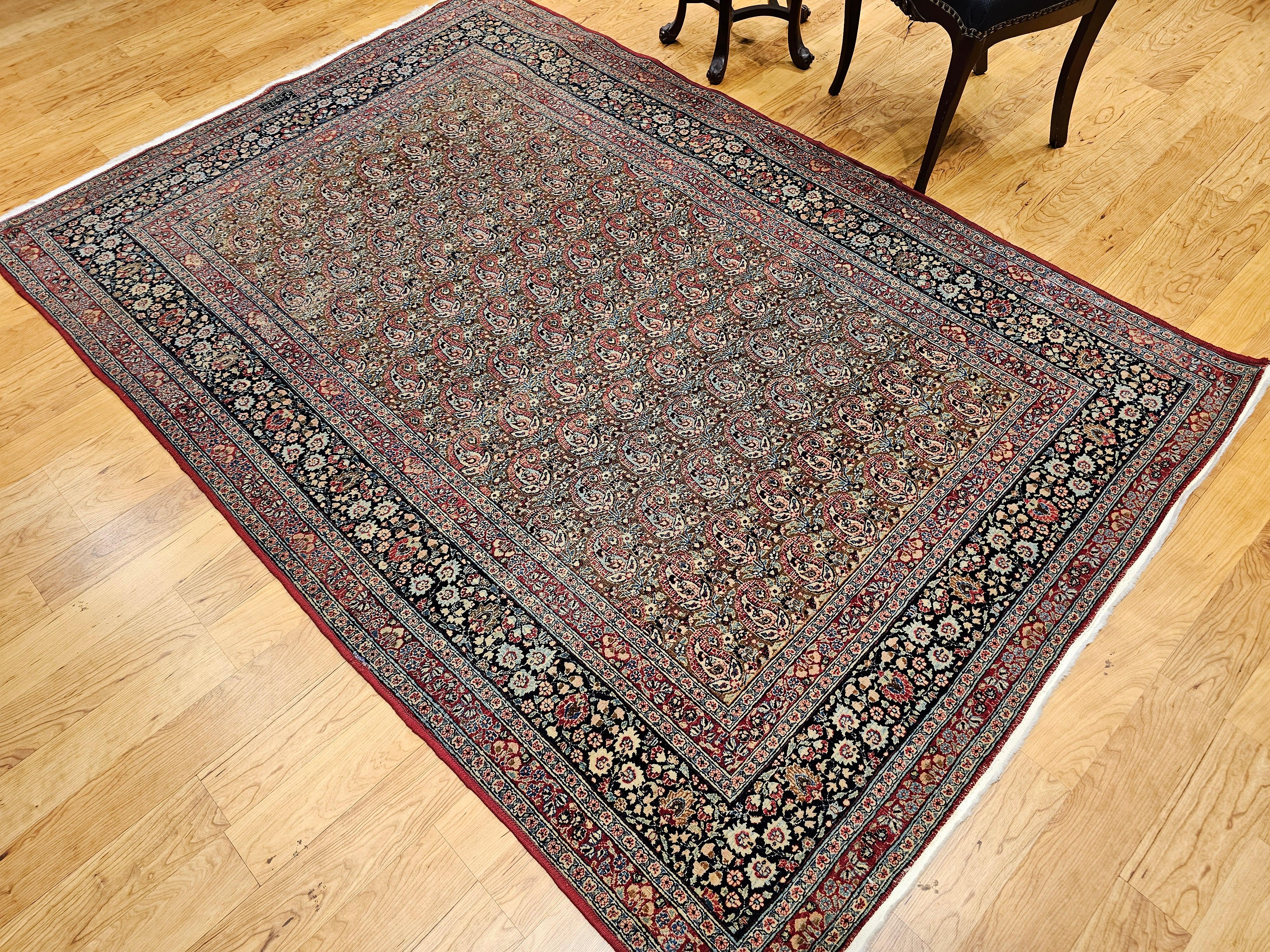 Persischer Qum-Teppich im Vintage-Stil in dunklem Taupe in Allover-Muster im Angebot 3