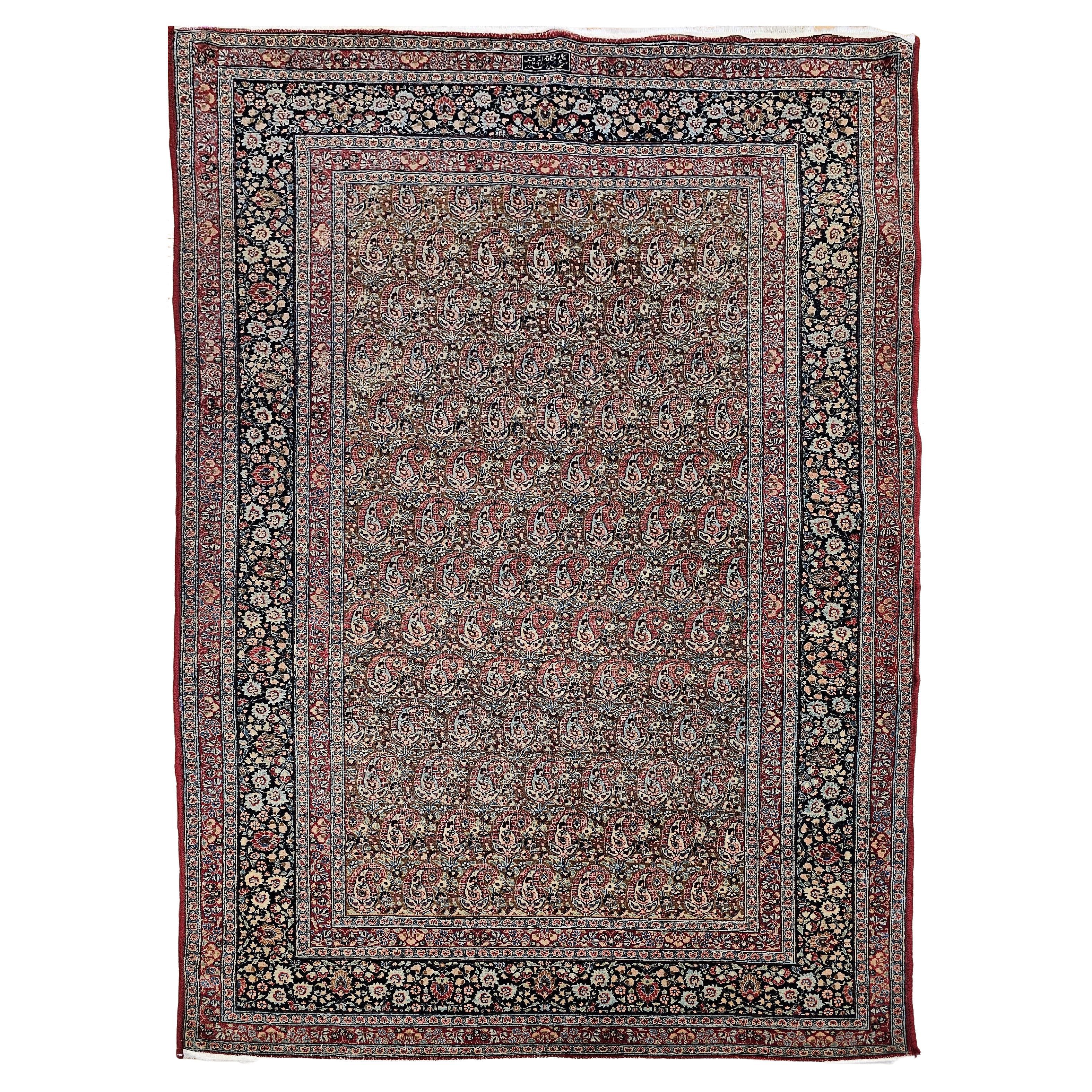 Persischer Qum-Teppich im Vintage-Stil in dunklem Taupe in Allover-Muster