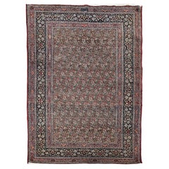 Tapis persan Qum vintage à motif d'ensemble en taupe foncé