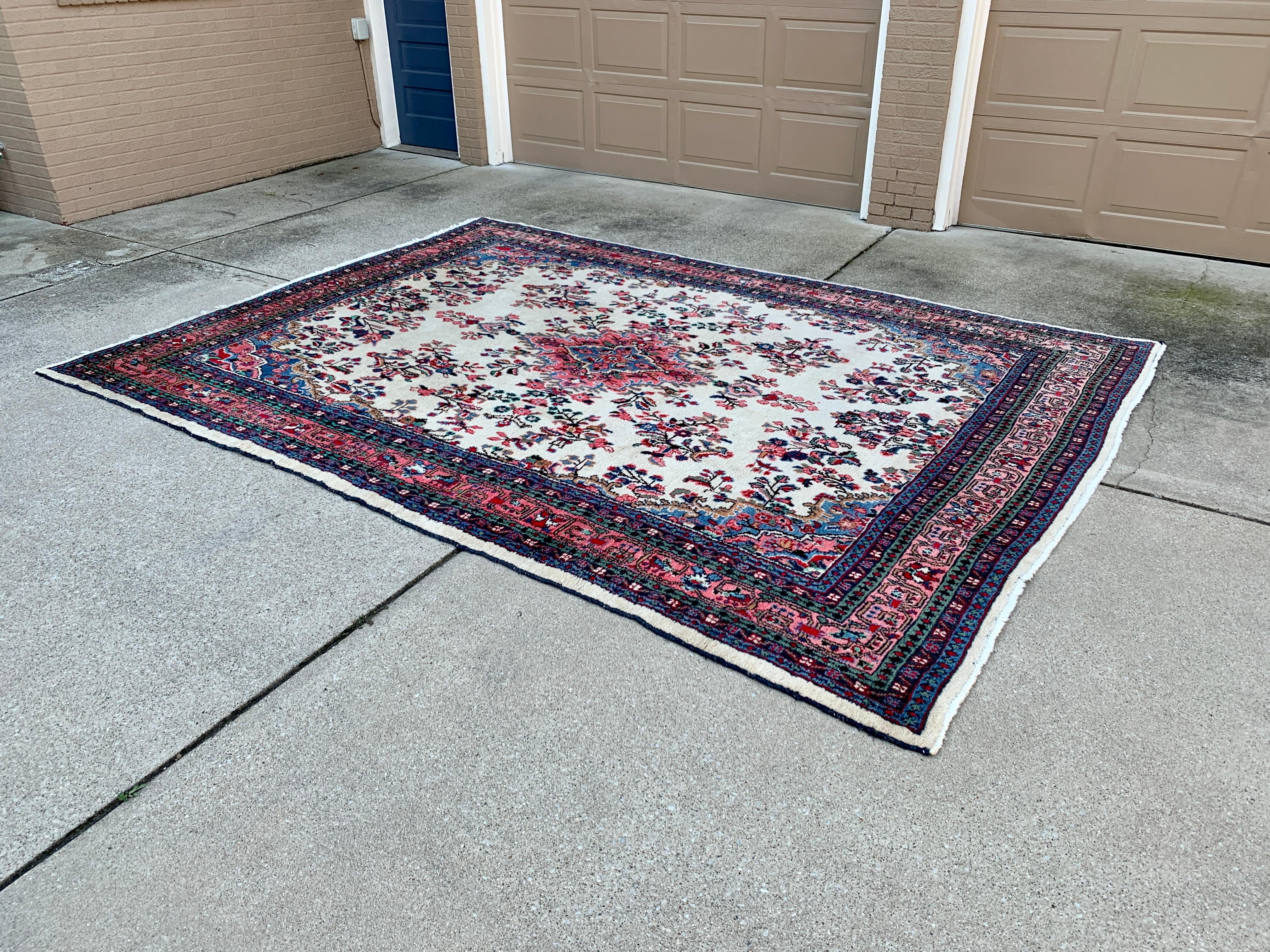 Mid-Century Modern Vintage Hand-Knotted Persian Room Size Wool Rug For Sale