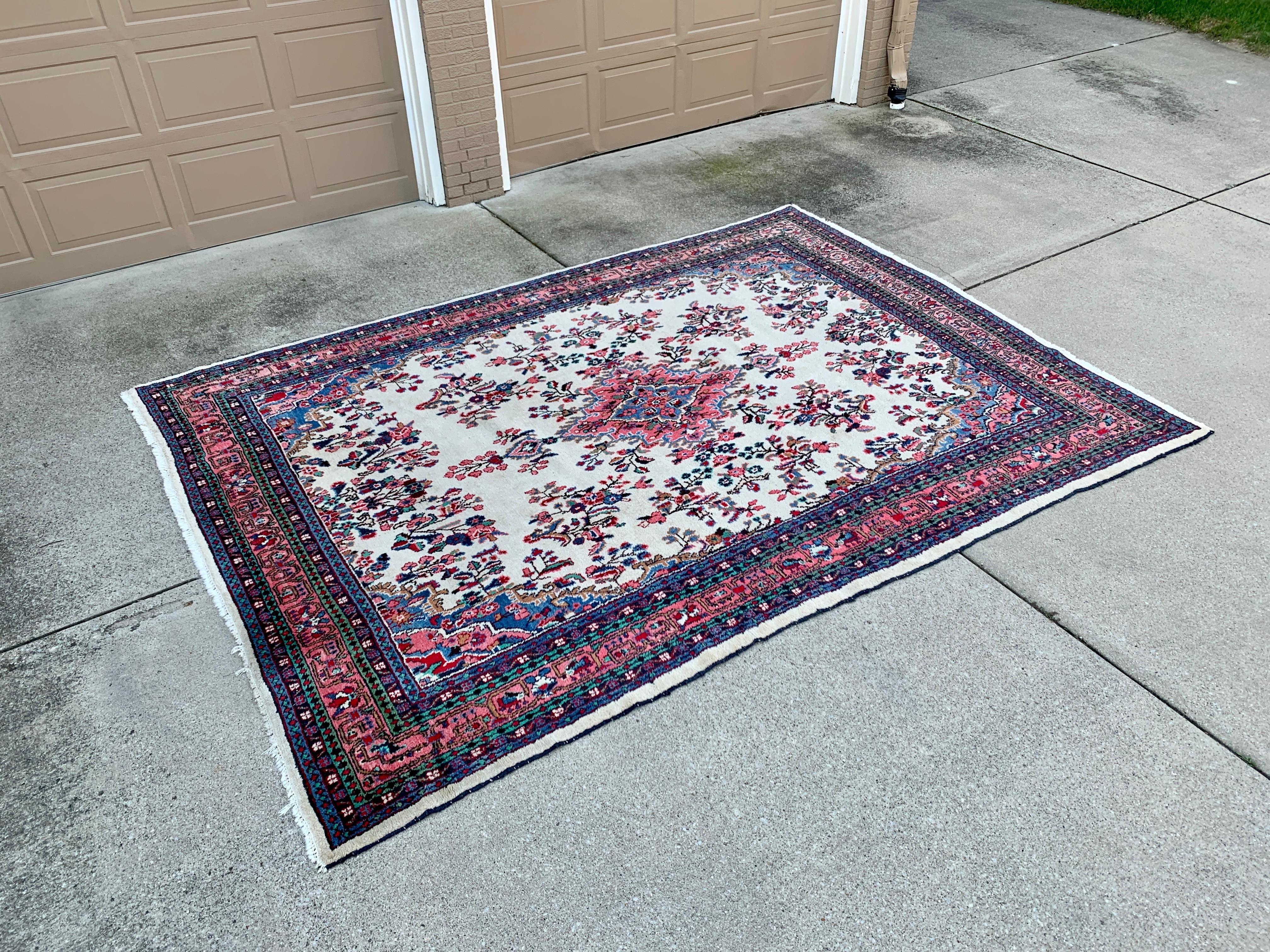 20th Century Vintage Hand-Knotted Persian Room Size Wool Rug For Sale