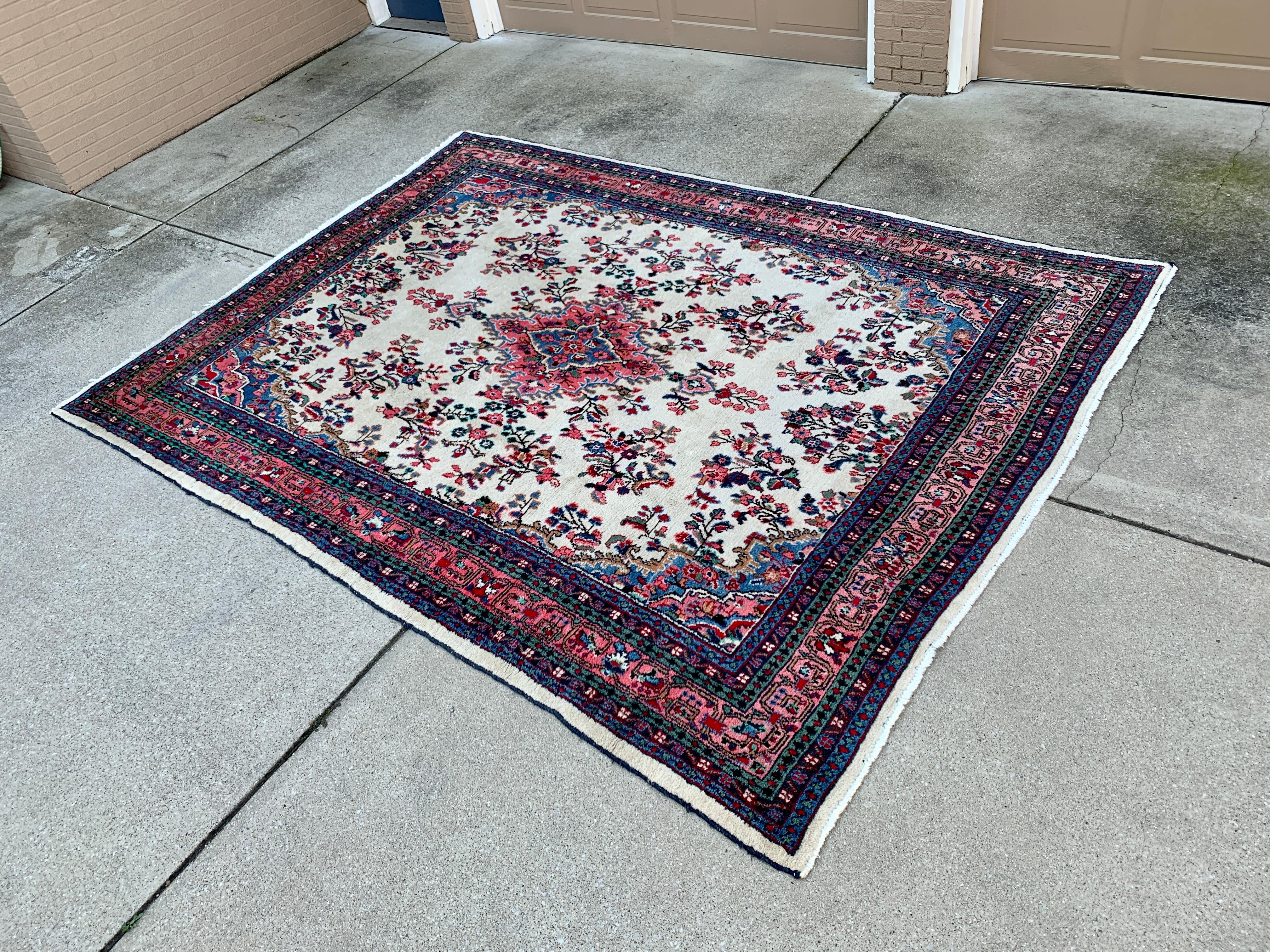 Vintage Hand-Knotted Persian Room Size Wool Rug For Sale 1