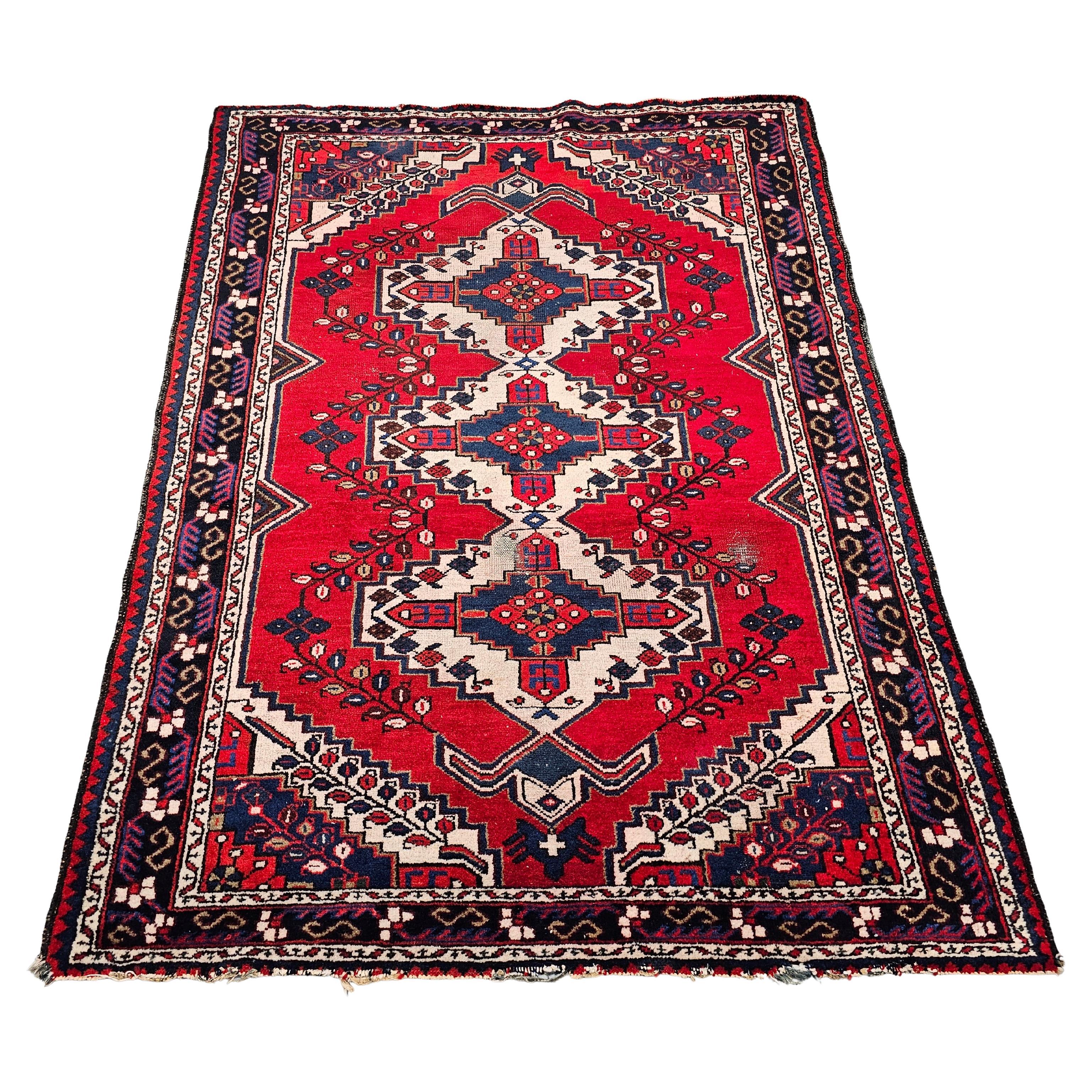 Vintage hand-knotted Persian Afshar Rug featuring geometric pattern, Iran 1930s