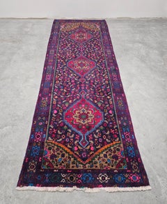 Vintage Hand-Knotted Persian Runner Rug in vibrant colors, Iran 1970s