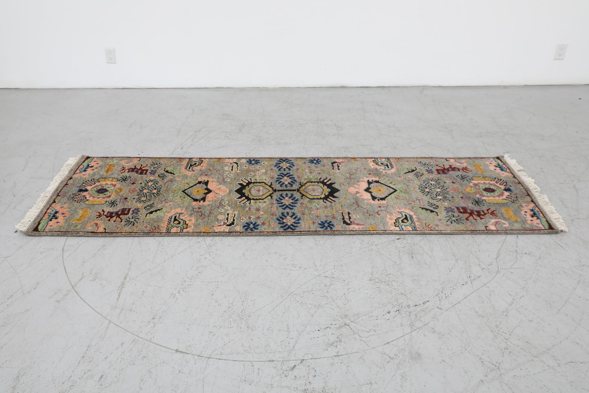 Mid-Century Modern Vintage Hand-Knotted Persian Runner with Floral Design For Sale