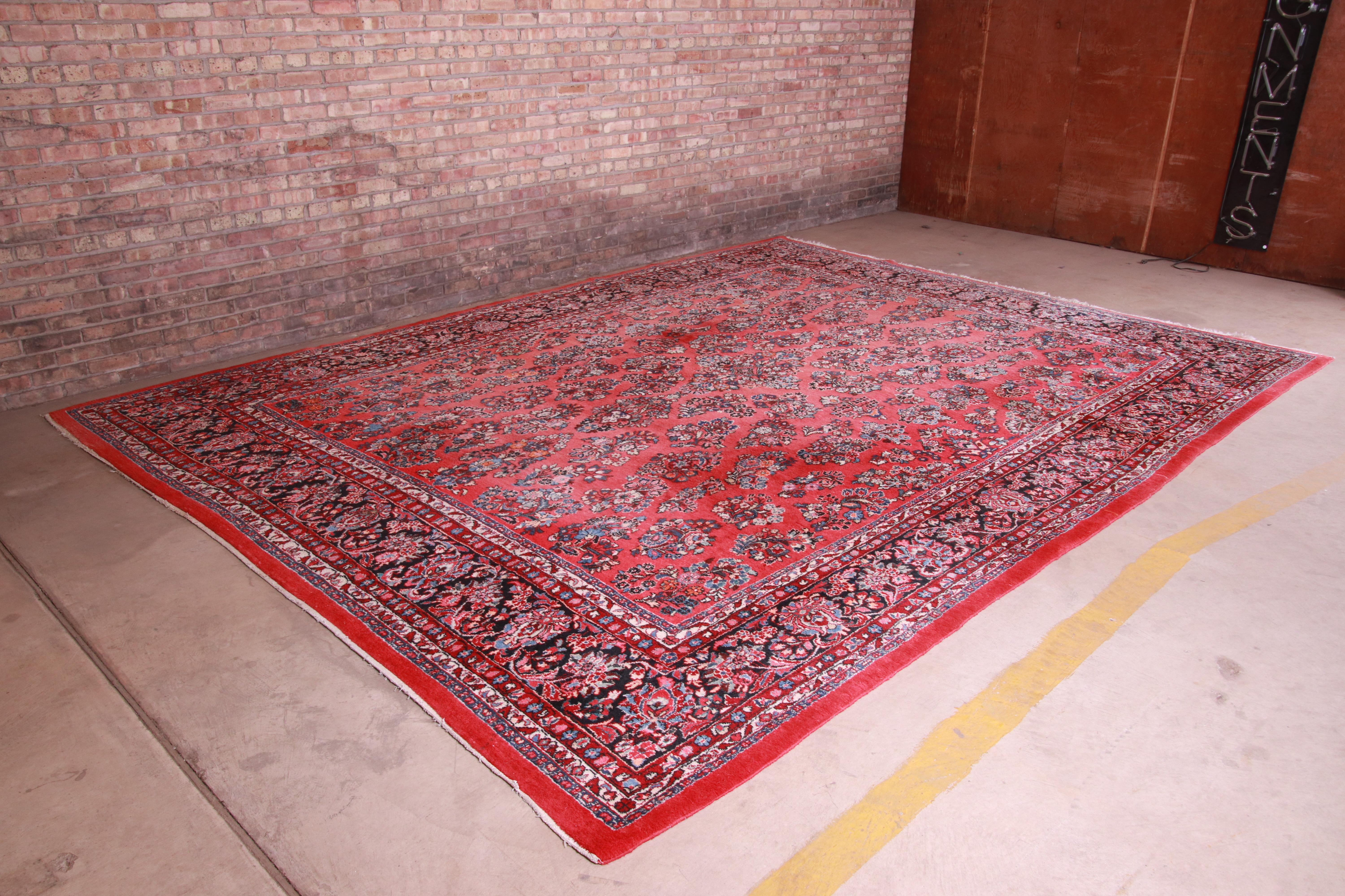 Sarouk Farahan Vintage Hand-Knotted Persian Sarouk Room Size Rug