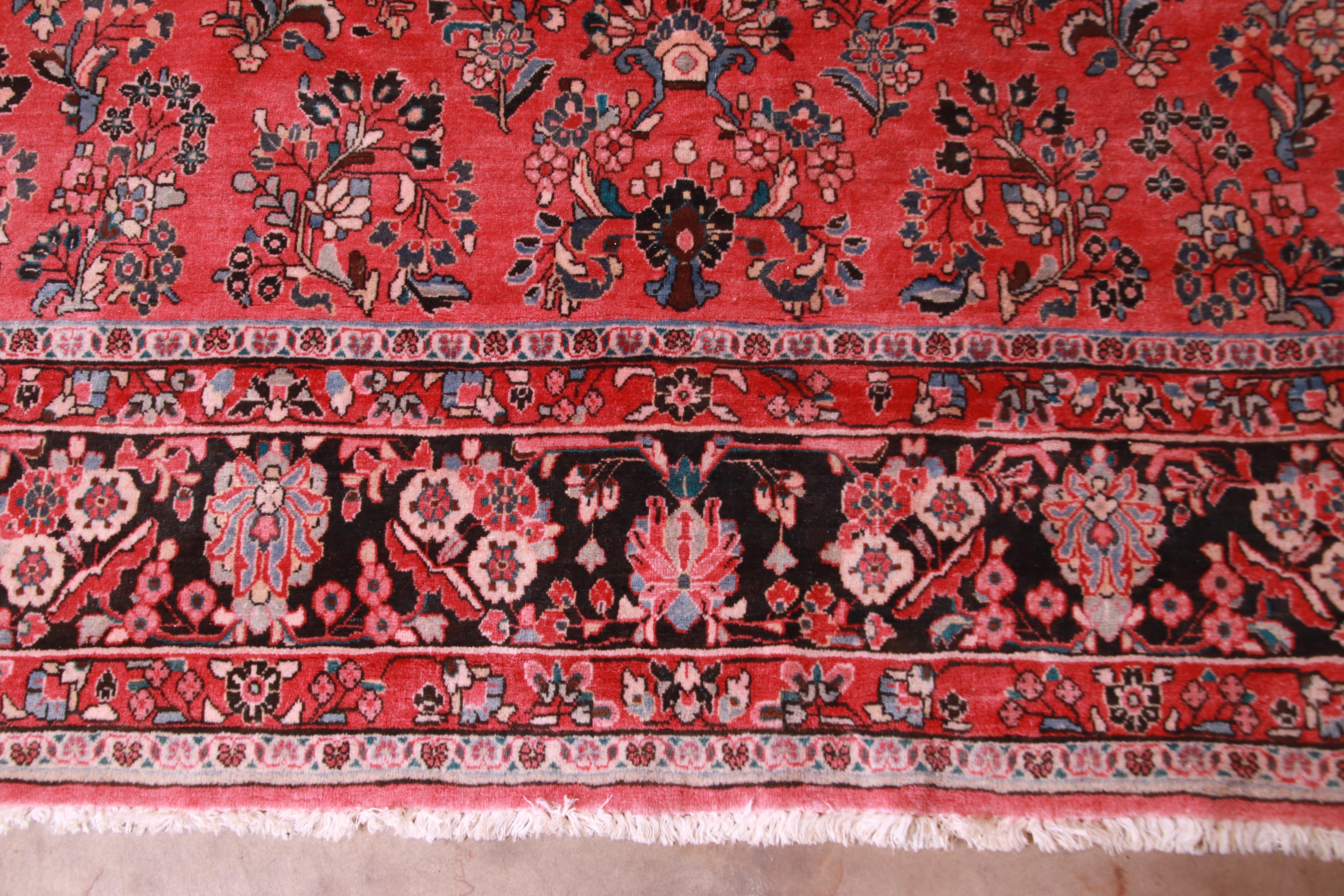 Wool Vintage Hand Knotted Persian Sarouk Room Size Rug