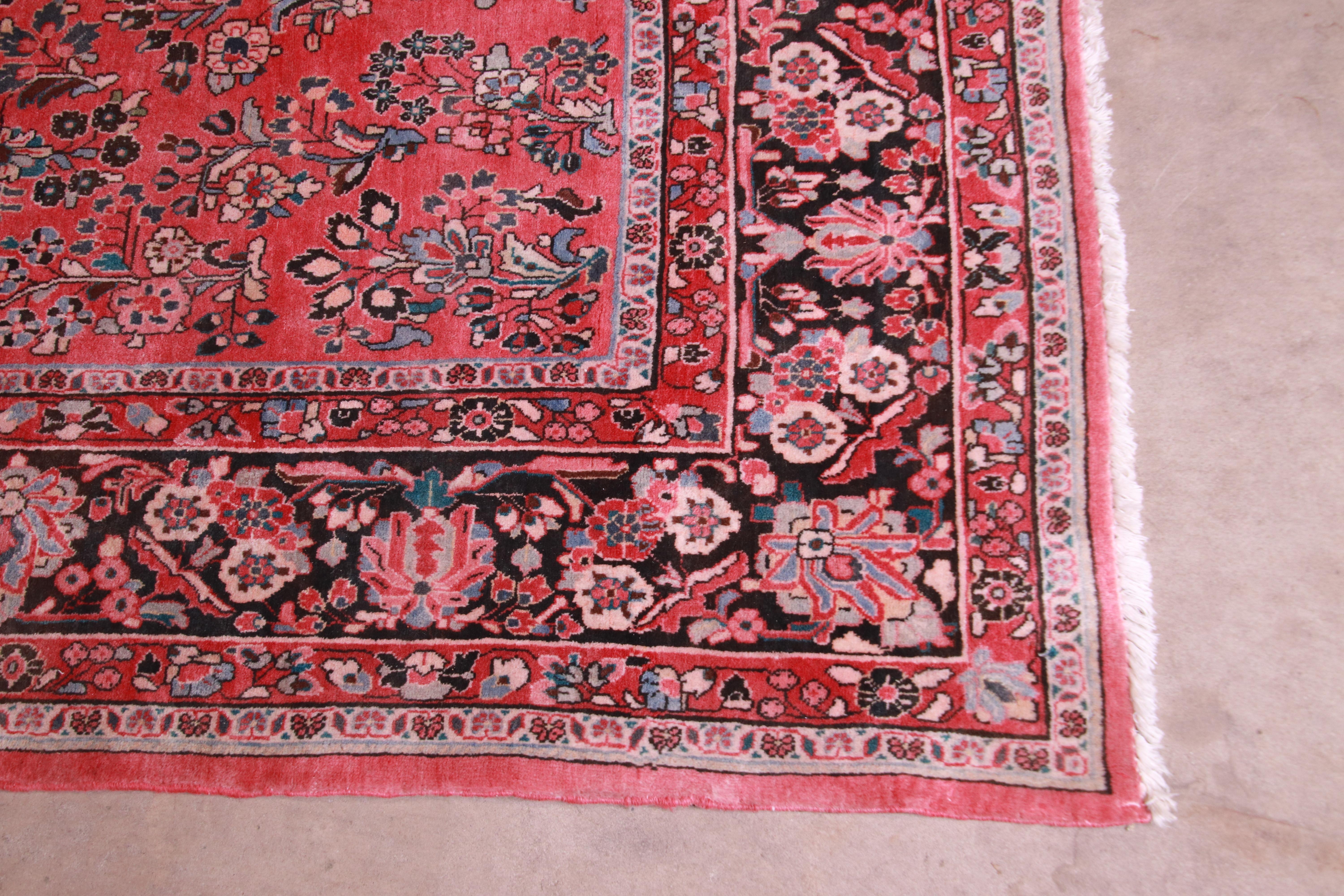 Vintage Hand Knotted Persian Sarouk Room Size Rug 1