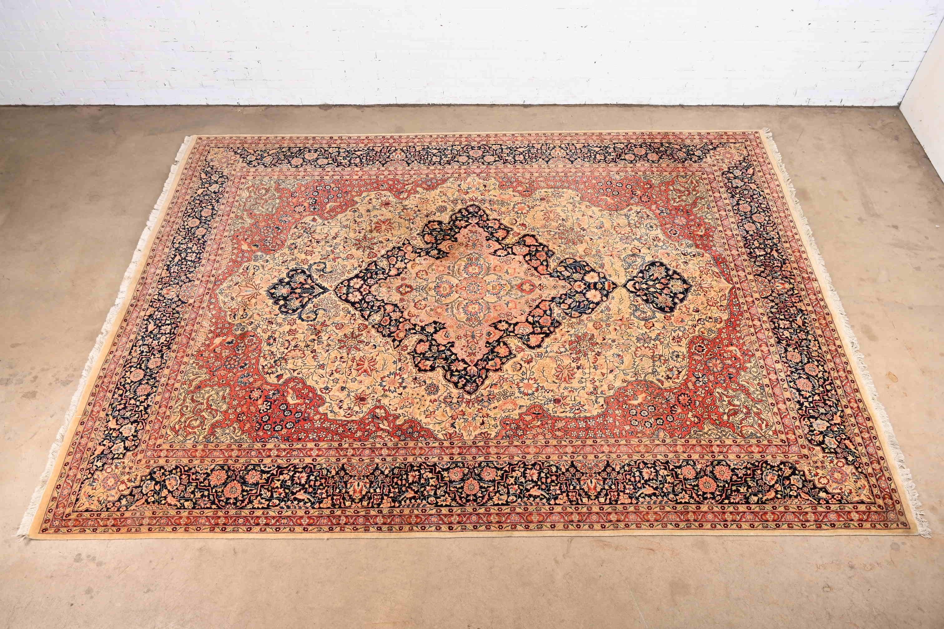 Pakistani Vintage Hand-Knotted Persian Tabriz Room Size Wool Area Rug For Sale