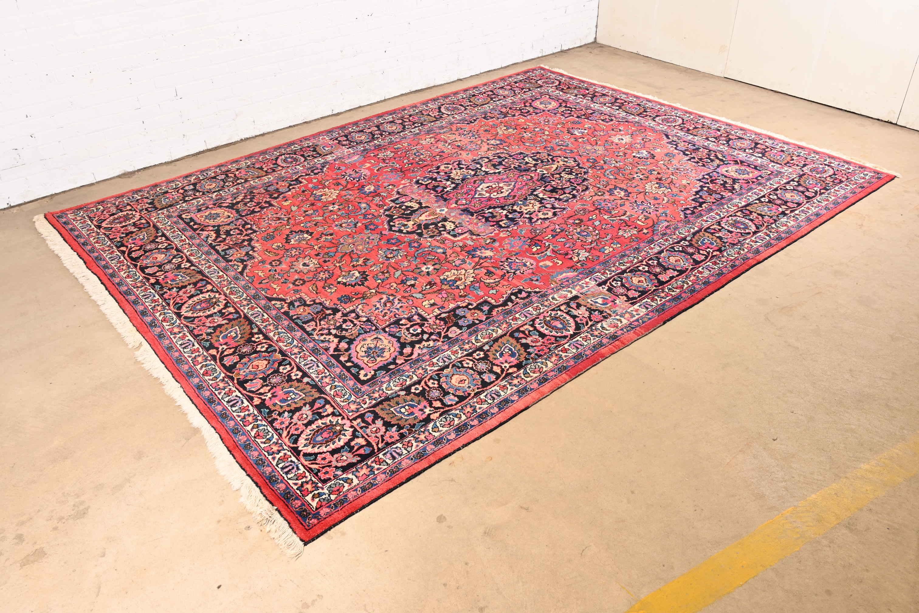 Vintage Hand Knotted Persian Tabriz Room Size Wool Rug For Sale 1