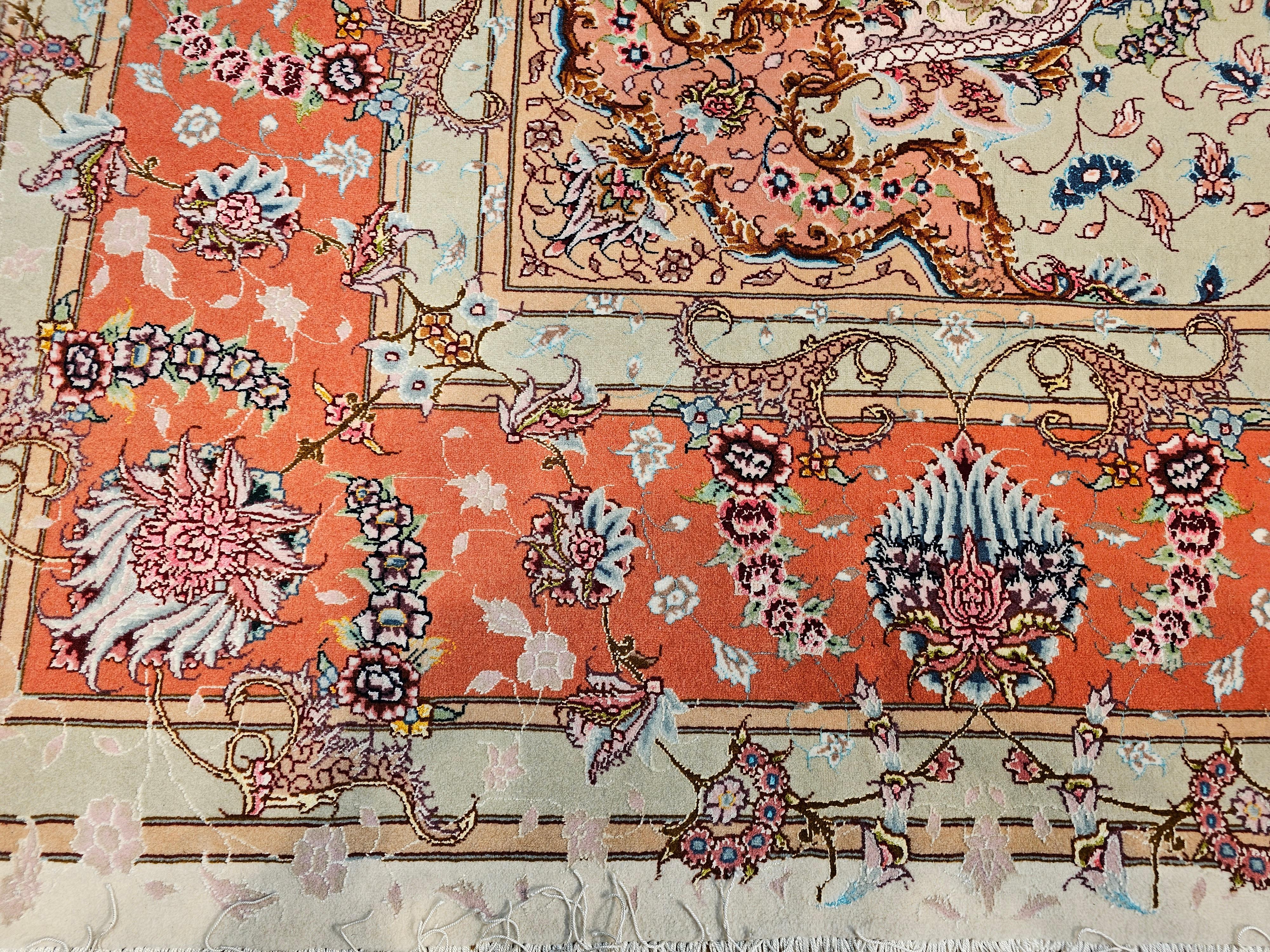 Handgeknüpfter persischer Täbris-Teppich in Zimmergröße in Blumenmuster, Vintage im Angebot 5