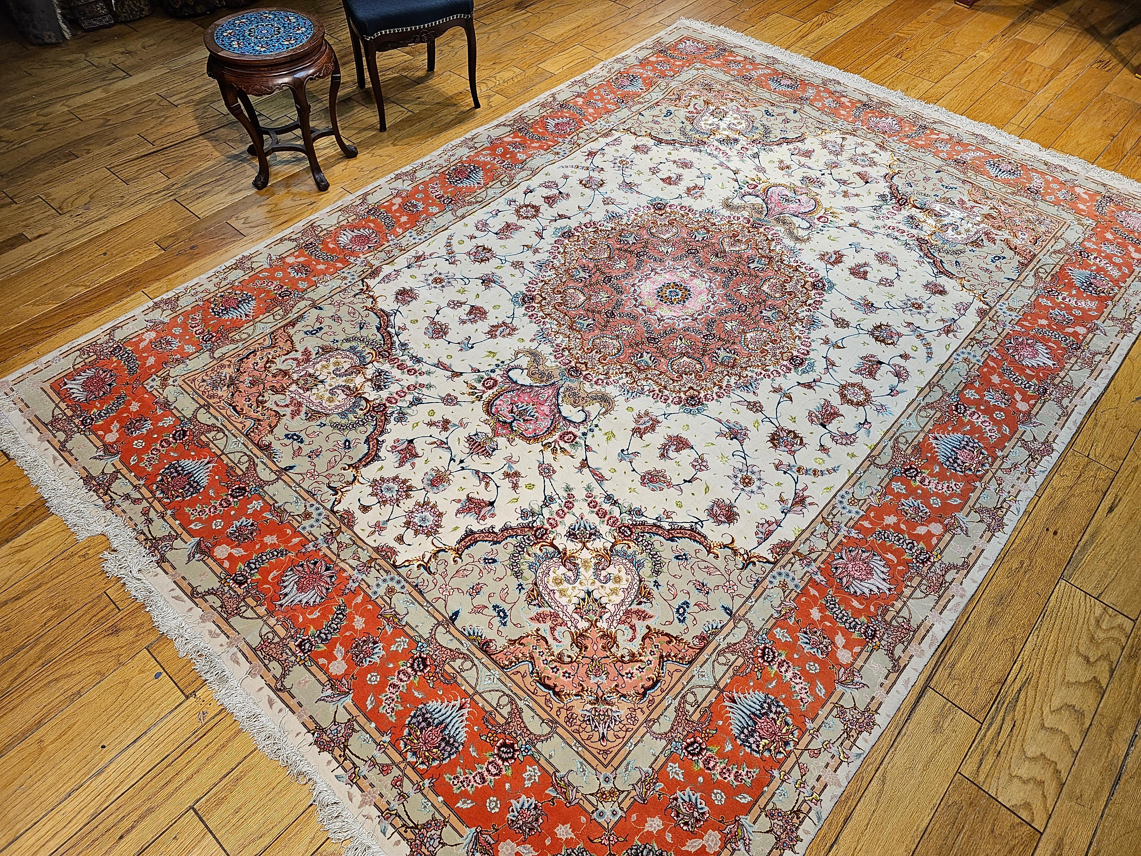 Handgeknüpfter persischer Täbris-Teppich in Zimmergröße in Blumenmuster, Vintage im Angebot 13