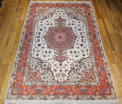 Vintage Hand Knotted Persian Tabriz Room Size Rug in Floral Pattern