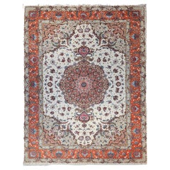 Tapis persan Tabriz vintage noué à la main, de taille normale, à motif floral