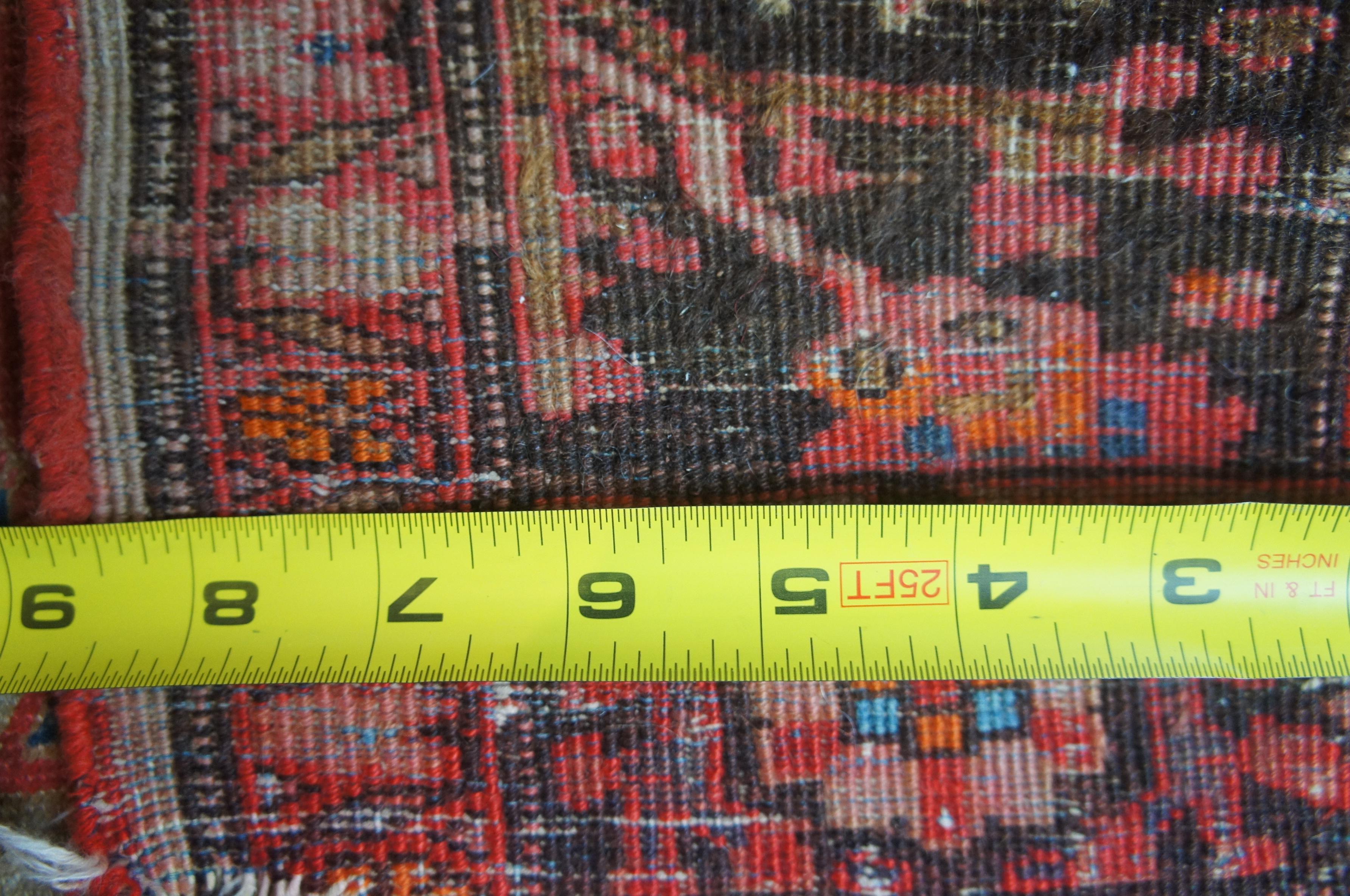 Vintage Hand Knotted Persian Wool Kashmar Prayer Rug Mat Red Orange Blue For Sale 2
