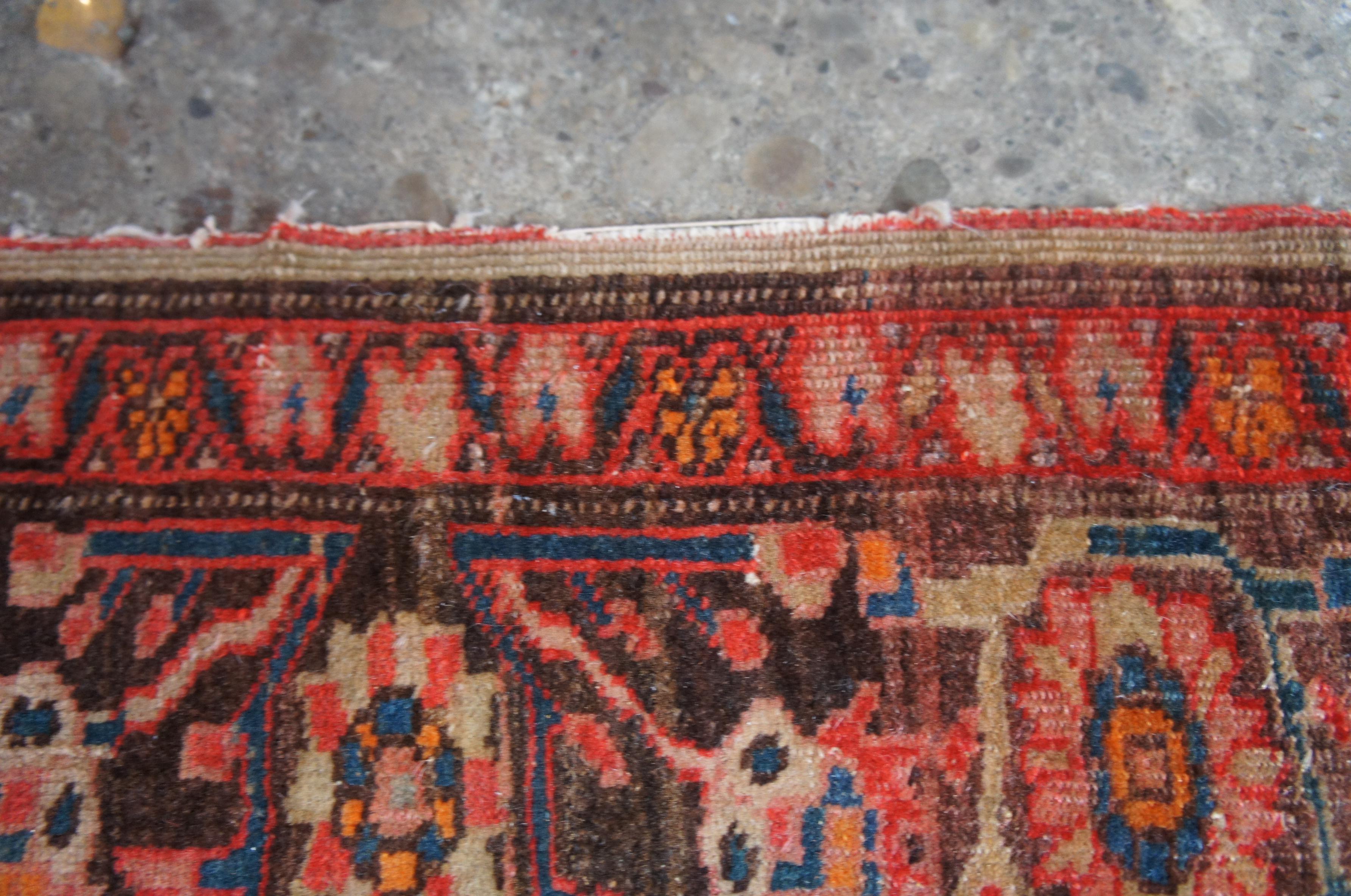 20th Century Vintage Hand Knotted Persian Wool Kashmar Prayer Rug Mat Red Orange Blue For Sale