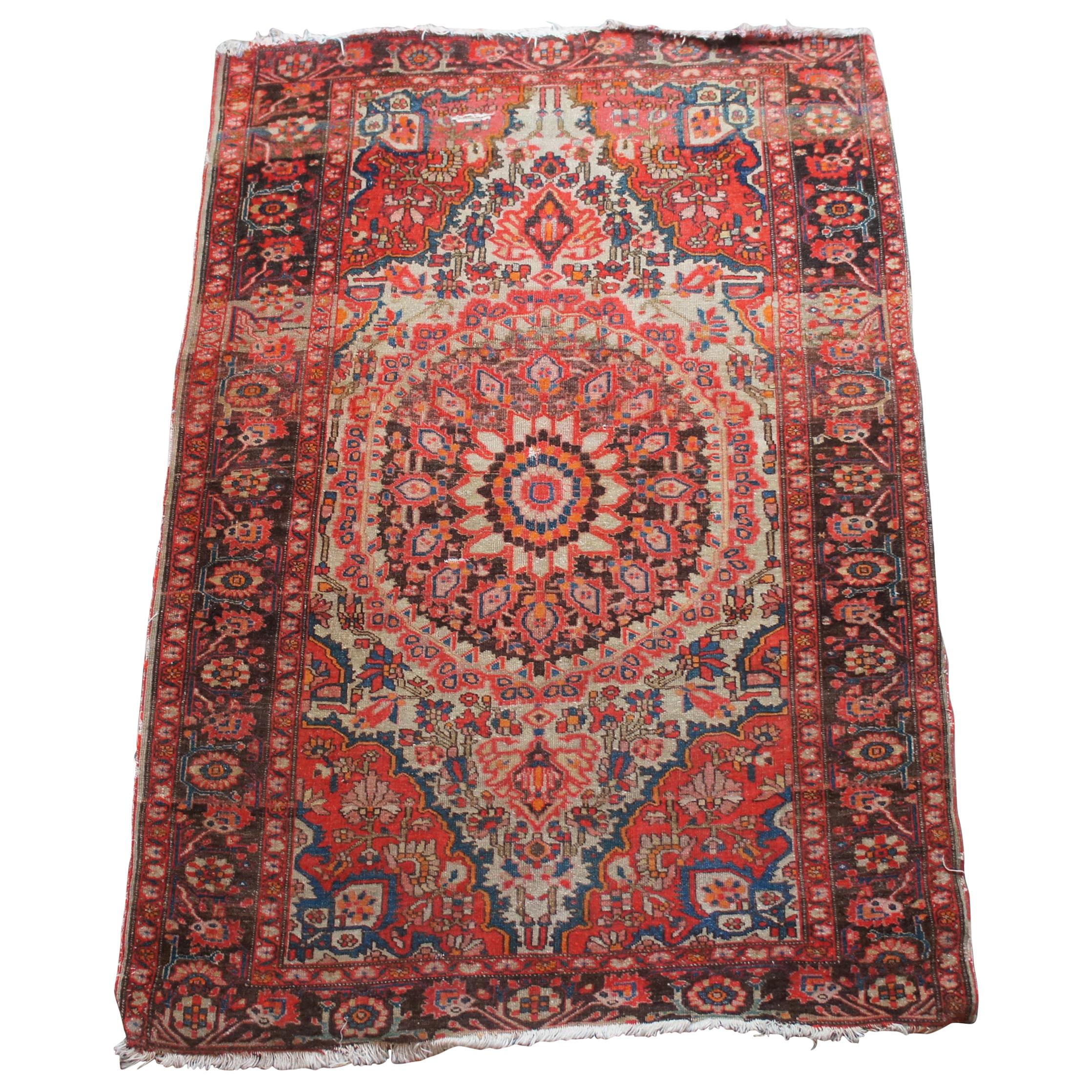 Handgeknüpfter Kashmar-Gebetteppich aus persischer Wolle in Rot, Orange und Blau im Angebot