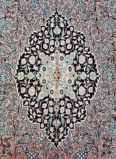 Vintage Hand-Knotted Pink Silk Kasmir Rug with Floral pattern Pakistan 1950s