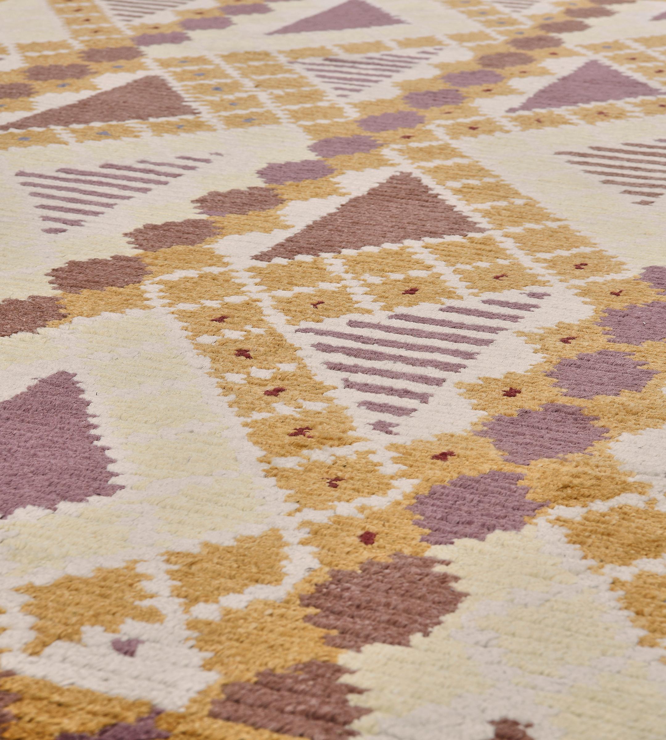 Contemporary Vintage Hand-knotted Playful Wool Deco-style Rug For Sale