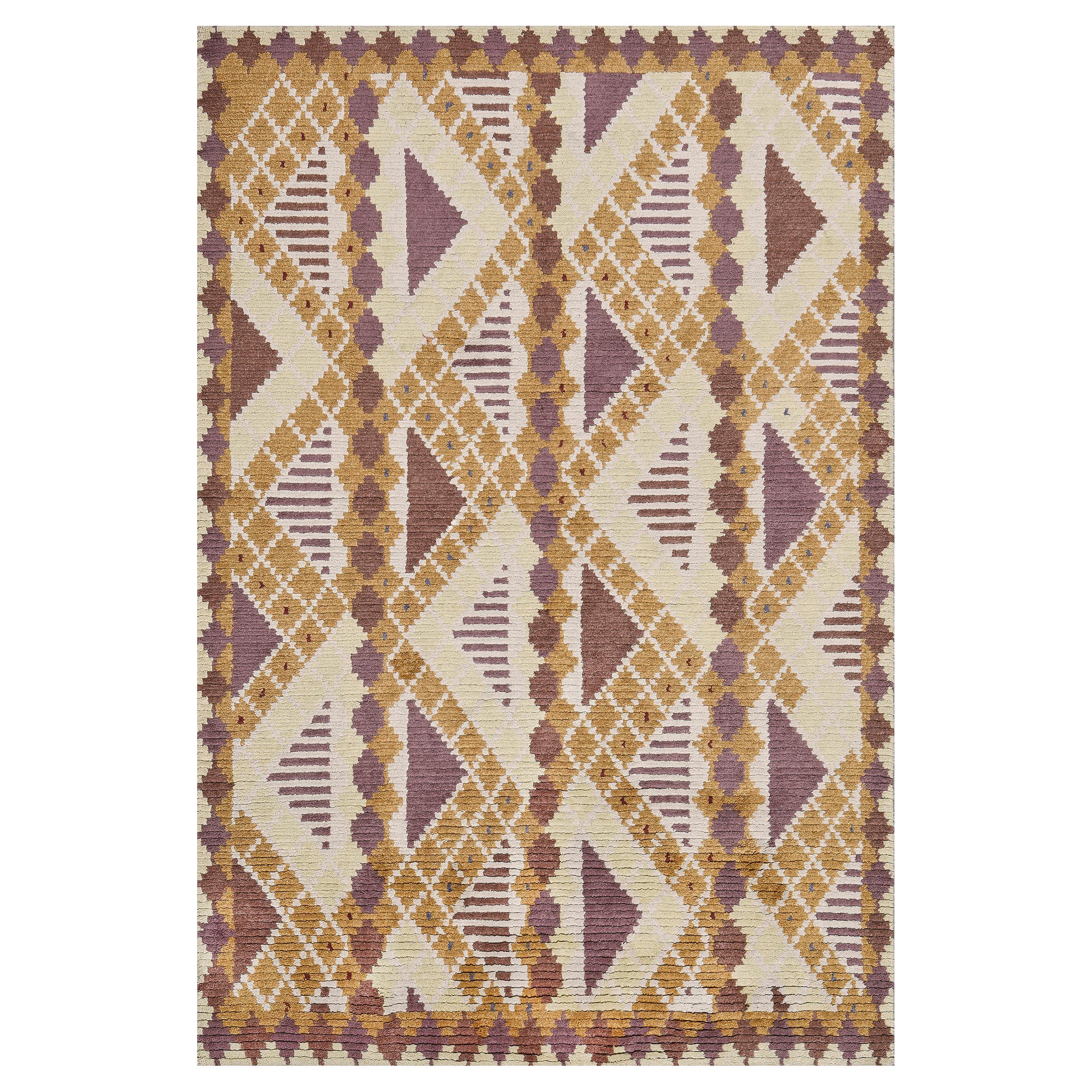Vintage Knots Rugs annodato a mano in lana giocosa in stile déco