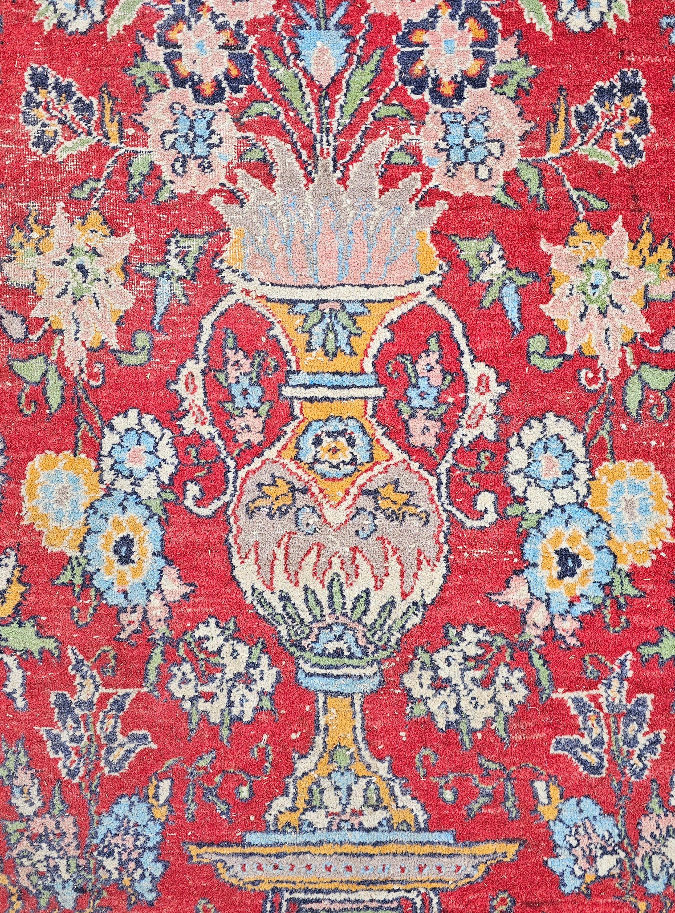 Tribal Vintage Hand-knotted Qom or Ghoum Persian Rug with Floral Motif, Iran 1930s For Sale