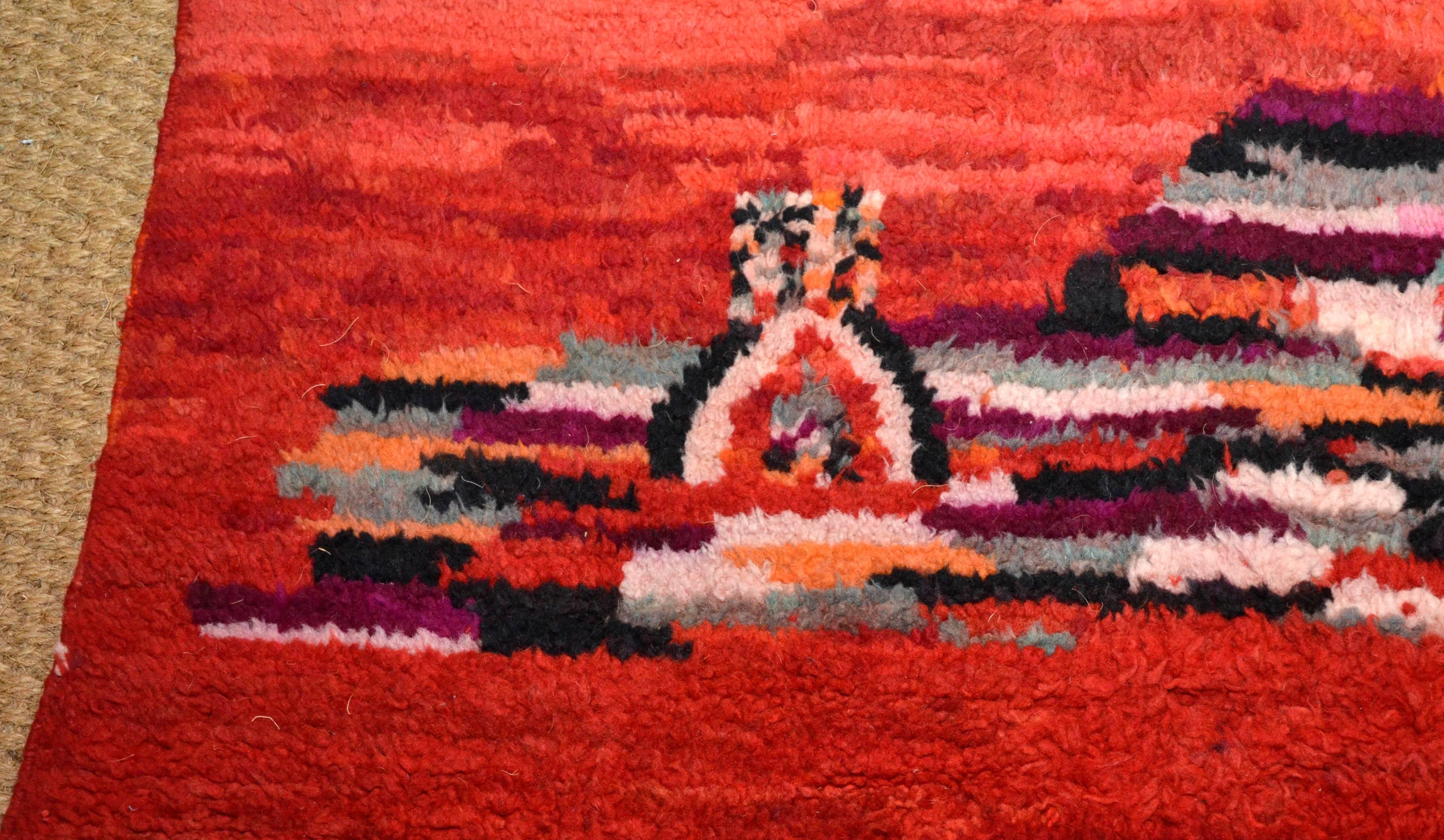Tribal Vintage Hand-Knotted Red Moroccan Wool Berber Rug For Sale