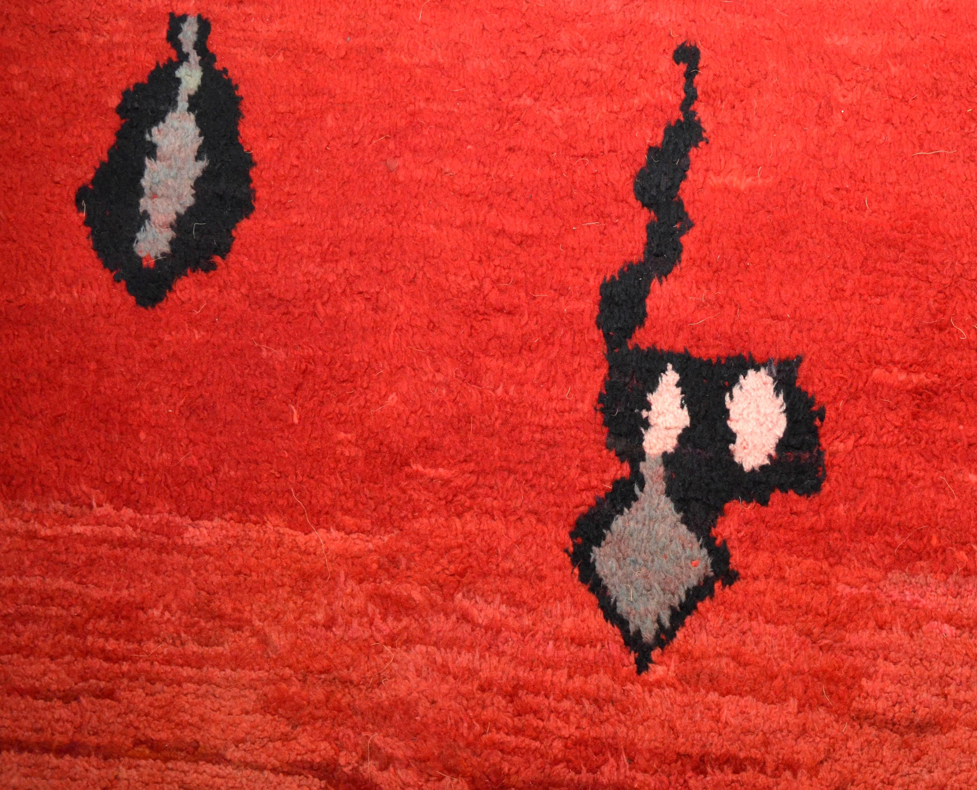 Vintage Hand-Knotted Red Moroccan Wool Berber Rug In Good Condition For Sale In Milan, IT