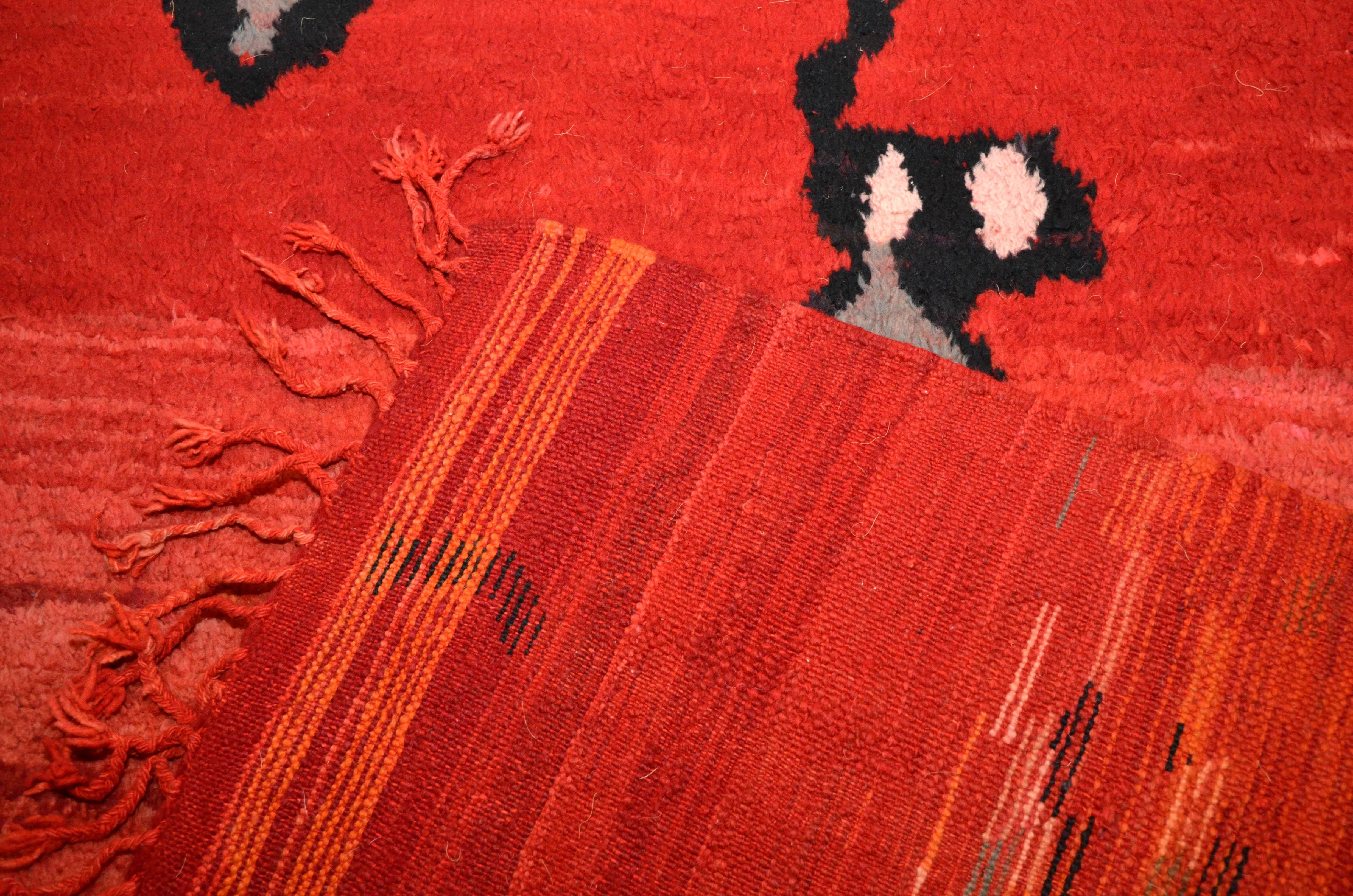 Vintage Hand-Knotted Red Moroccan Wool Berber Rug For Sale 3