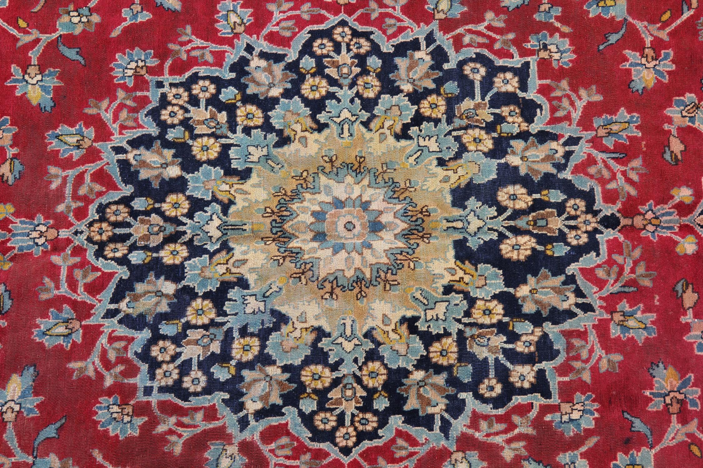 Hollywood Regency Vintage Carpet Red Wool Area Rug Hand-knotted Medallion Oriental Rug- 212x335cm 