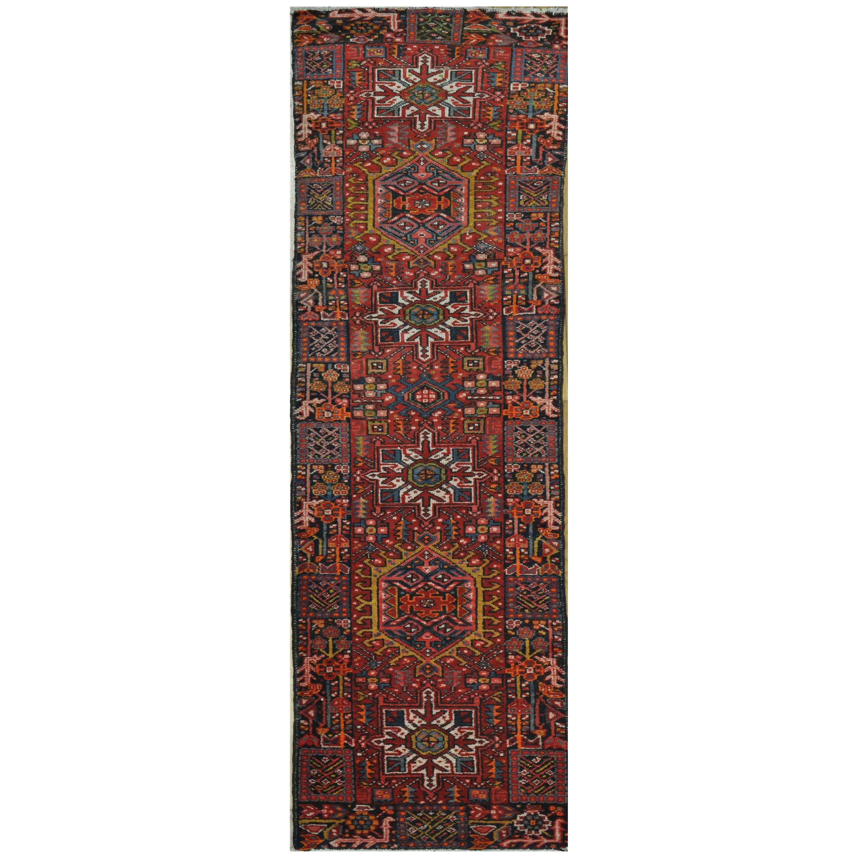 Vintage Hand-Knotted Short Persian Karajeh Runner Rug