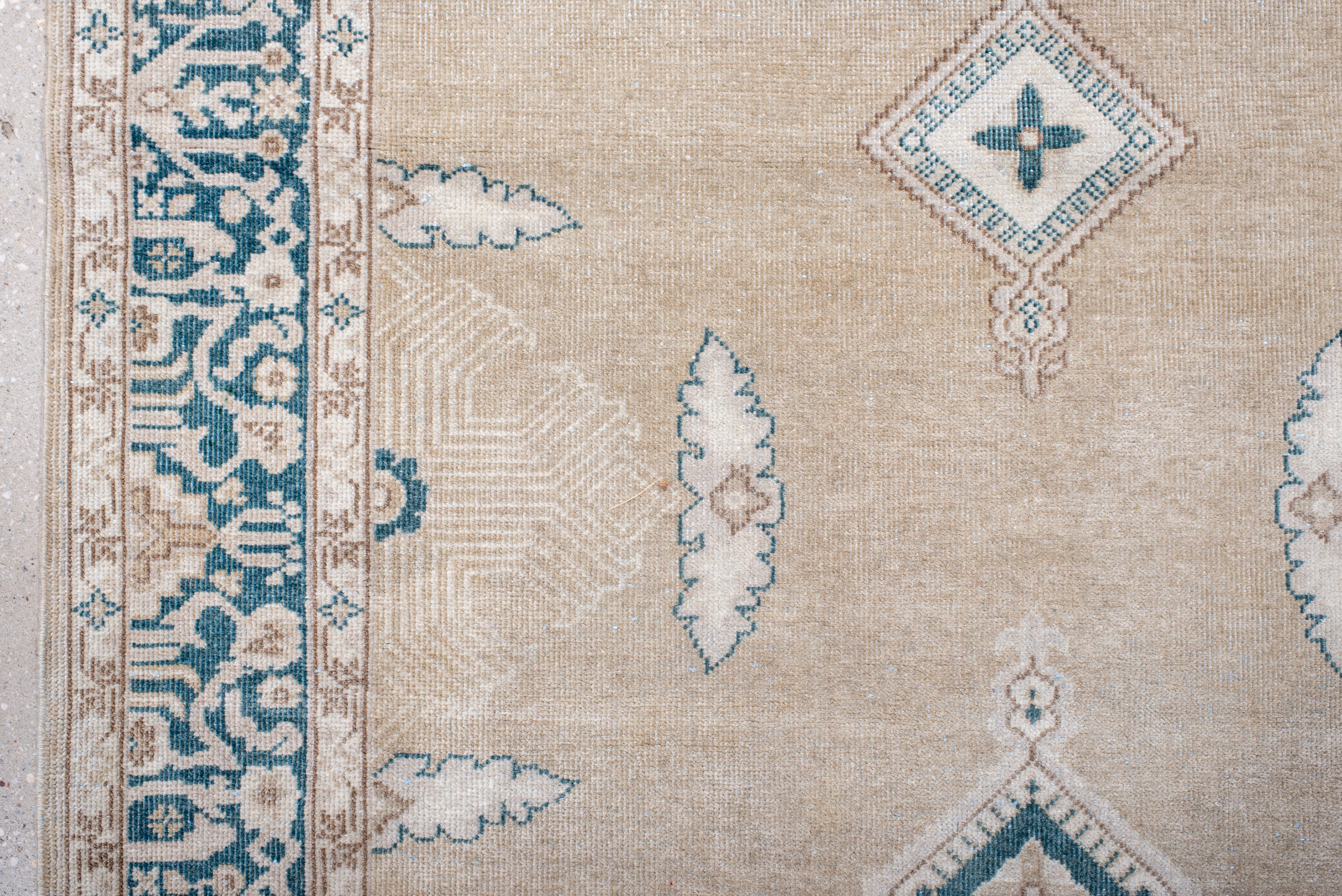 Vintage handgeknüpft Sivas Teppich Diamond Medallion Läufer in Taupe und Teal (Wolle) im Angebot