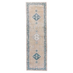 Vintage handgeknüpft Sivas Teppich Diamond Medallion Läufer in Taupe und Teal