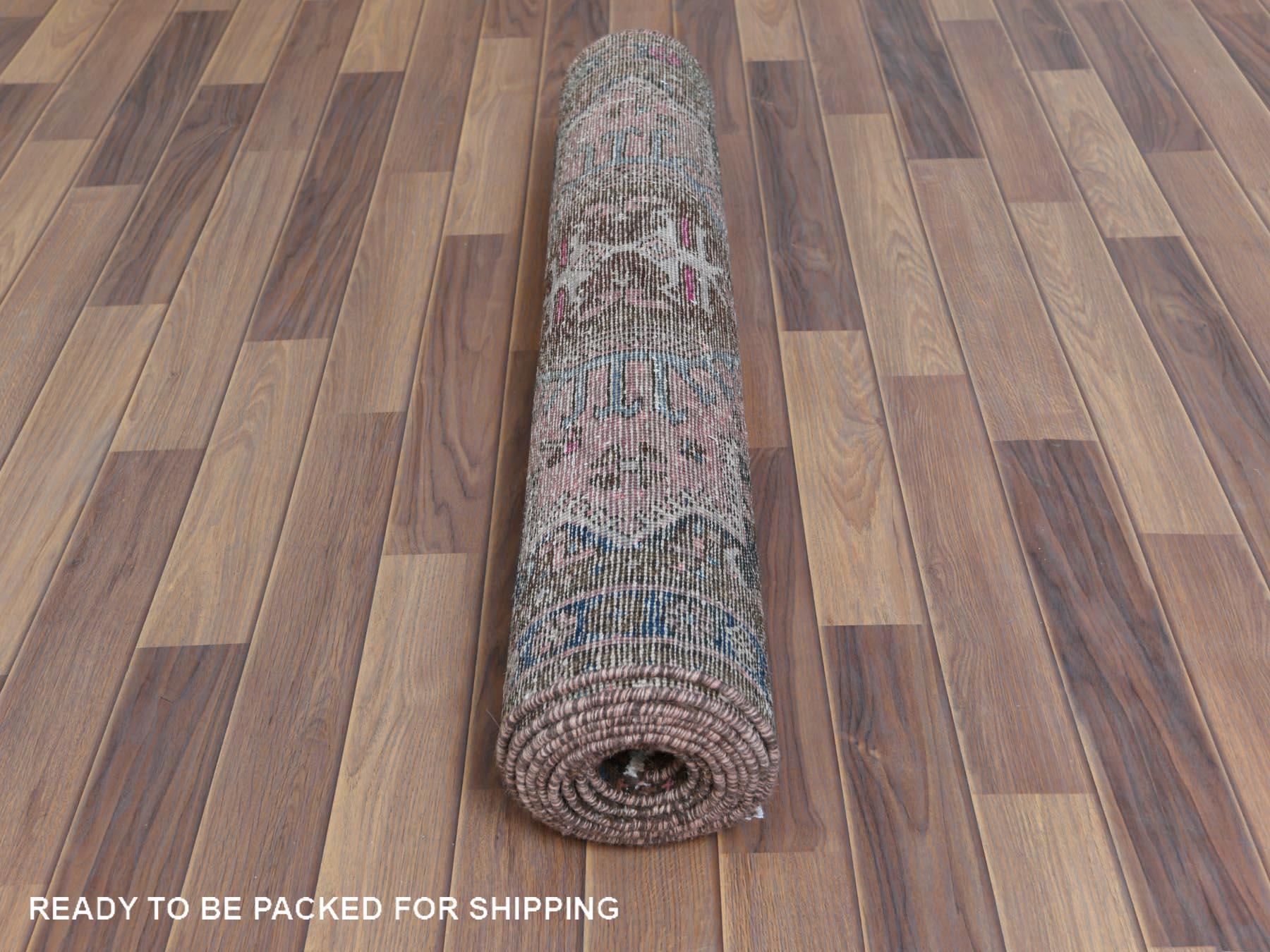 Vintage Hand Knotted Sun-Faded Pink Persian Karajeh Sheared Low Pure Wool Rug In Good Condition For Sale In Carlstadt, NJ