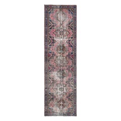 Retro Hand Knotted Sun-Faded Pink Persian Karajeh Sheared Low Pure Wool Rug
