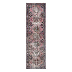 Tapis vintage noué à la main rose persan Karajeh tondu au soleil, en pure laine tondue, bas