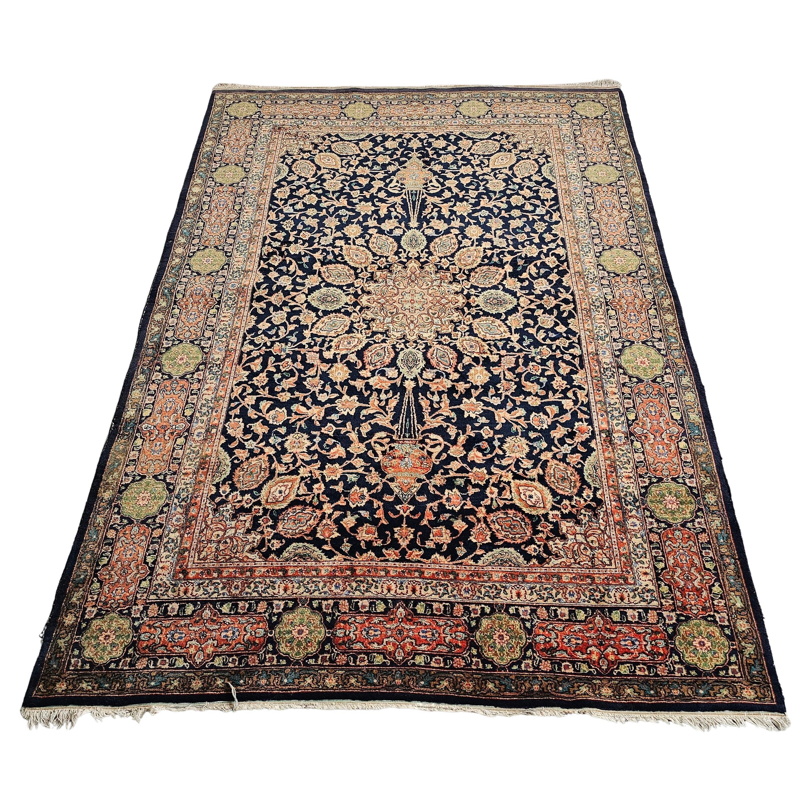 Handgeknüpfter Tabriz-Teppich in marineblauer, roter und grüner Wolle, Iran 1950er Jahre im Angebot