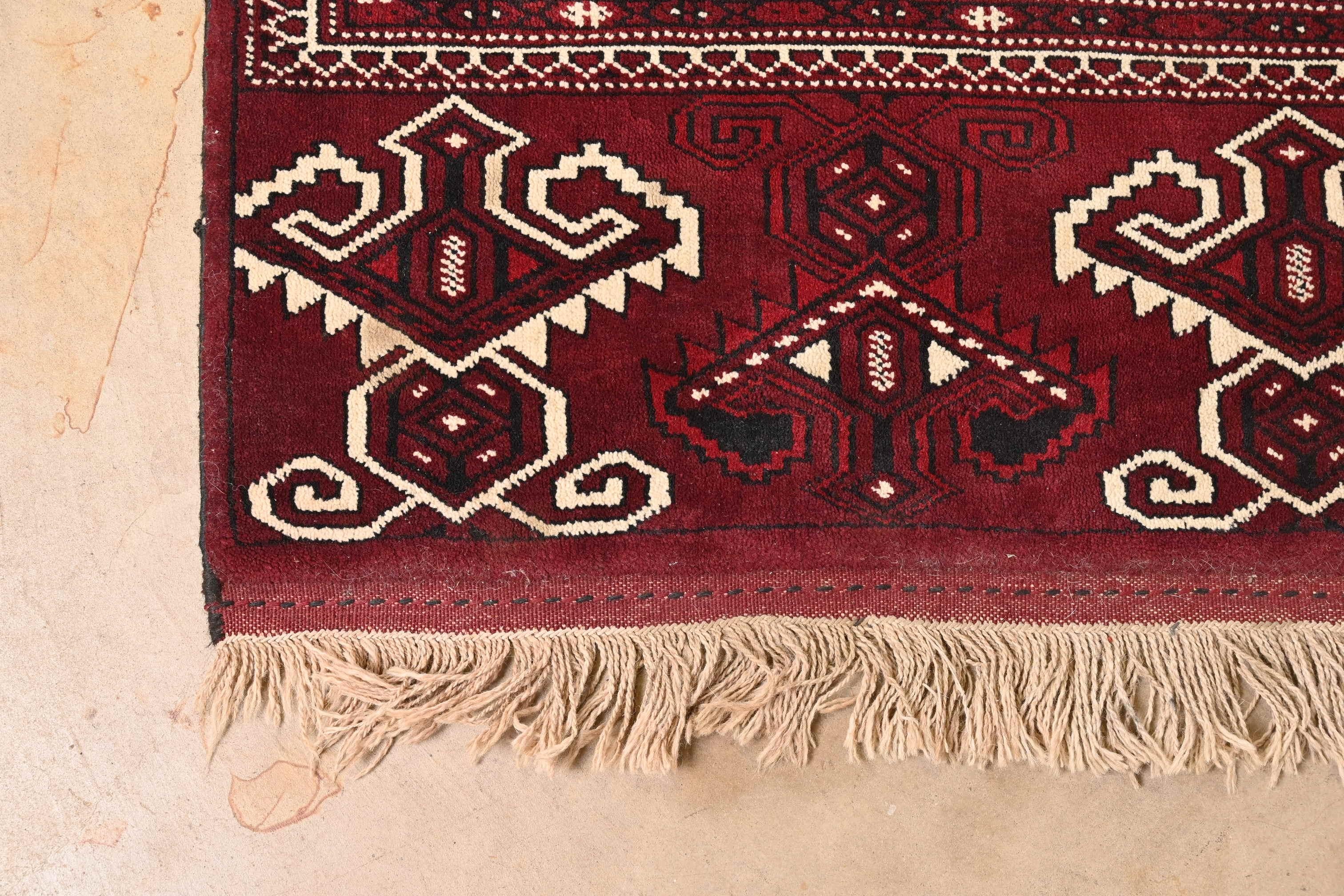 Wool Vintage Hand-Knotted Tribal Persian Bokhara Room Size Rug For Sale