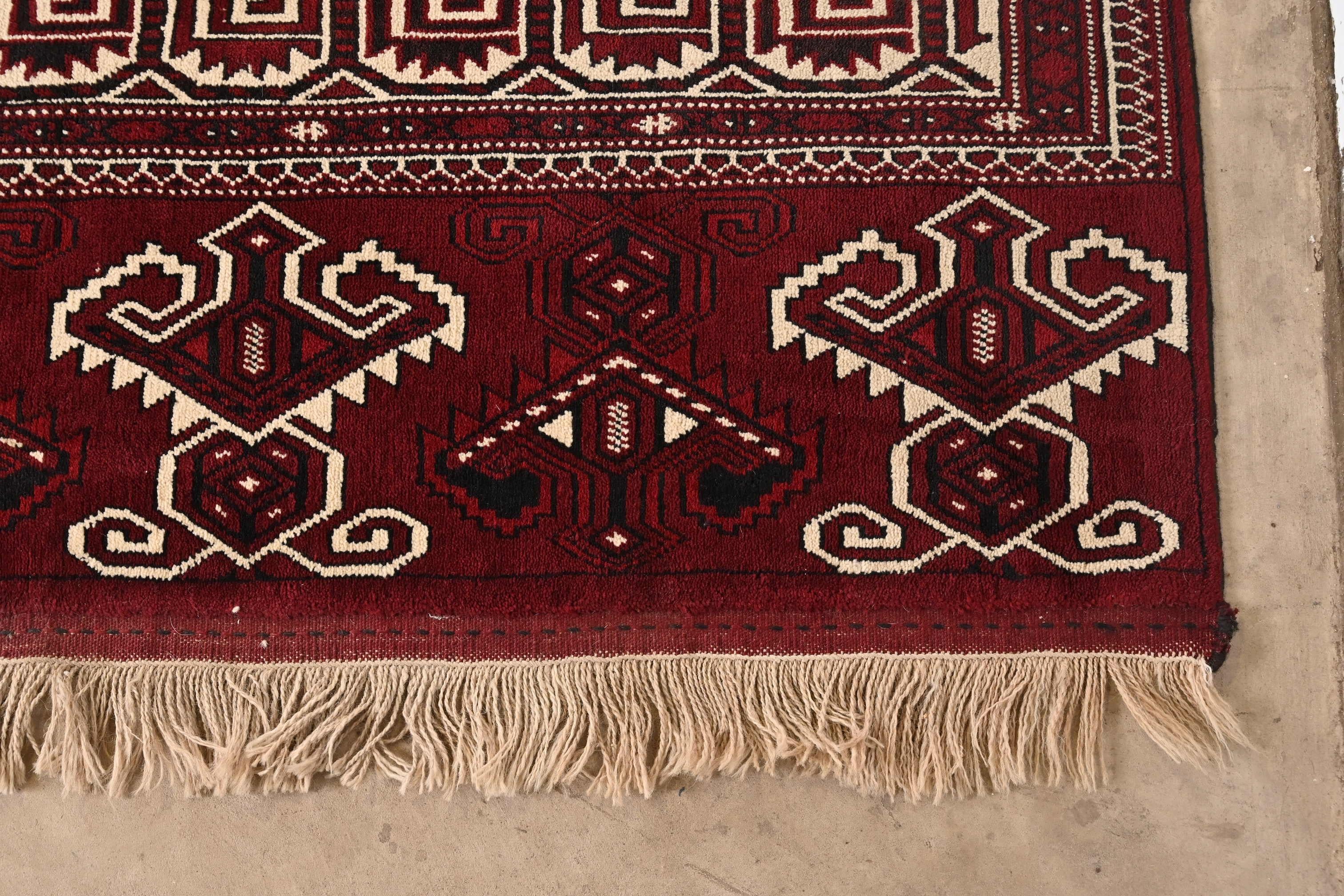 Vintage Hand-Knotted Tribal Persian Bokhara Room Size Rug For Sale 1