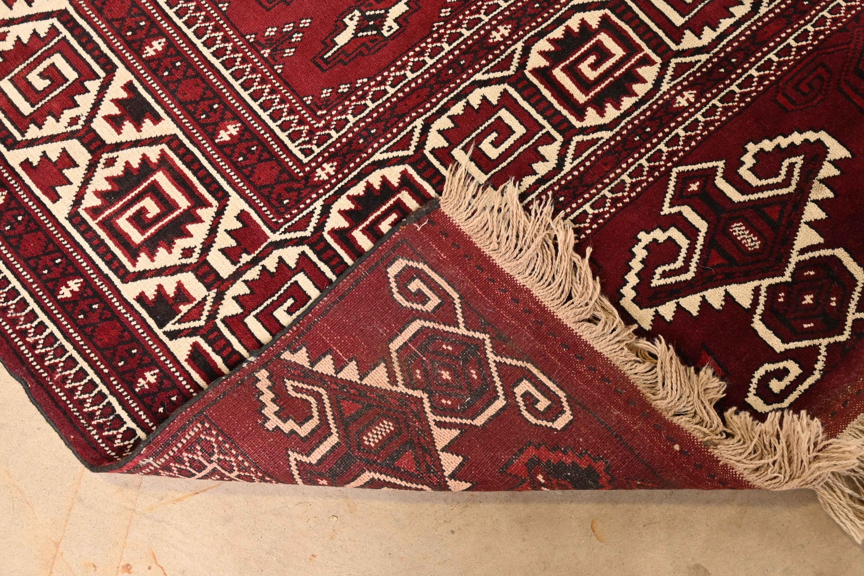 Vintage Hand-Knotted Tribal Persian Bokhara Room Size Rug For Sale 3