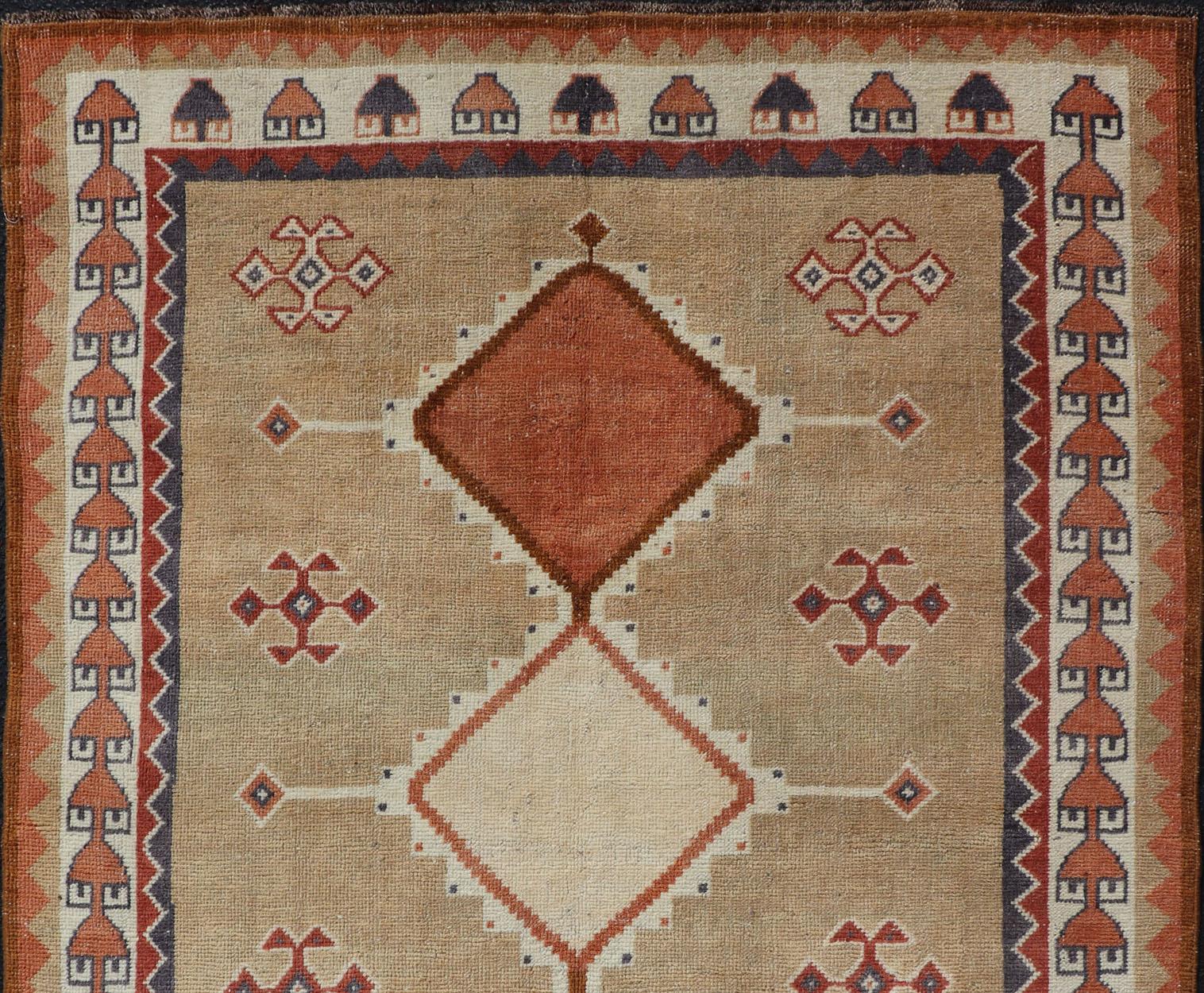 Turkish Vintage Hand Knotted Tulu-Gabbeh Rug with Tribal Design of Medallions For Sale