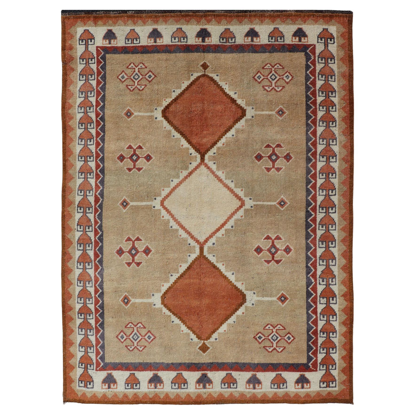 Vintage Hand Knotted Tulu-Gabbeh Rug with Tribal Design of Medallions For Sale