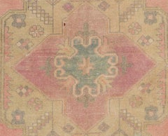 Vintage Hand Knotted Turkish Area Rug in Pink with Geometric Design. 4'4" x 8'4"