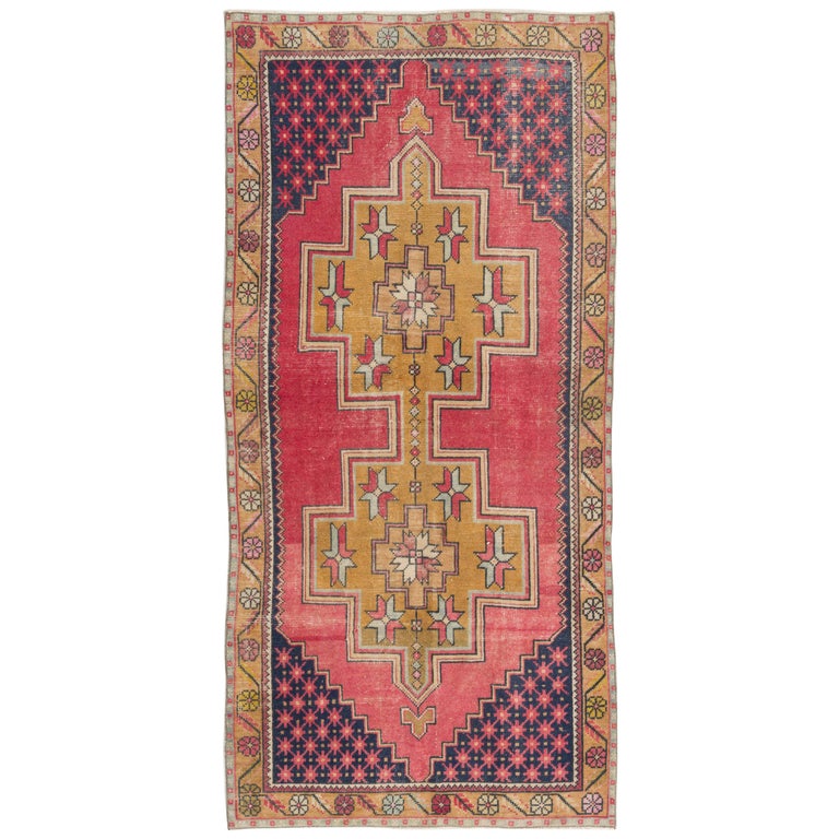 Vintage Hand Knotted Turkish Area Rug With Wool Pile In Red And Gold For Sale At 1stdibs