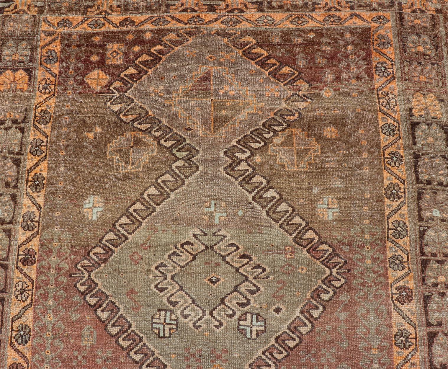 Vintage Hand Knotted Turkish Kars Gallery Rug in Wool with Diamond Design For Sale 7