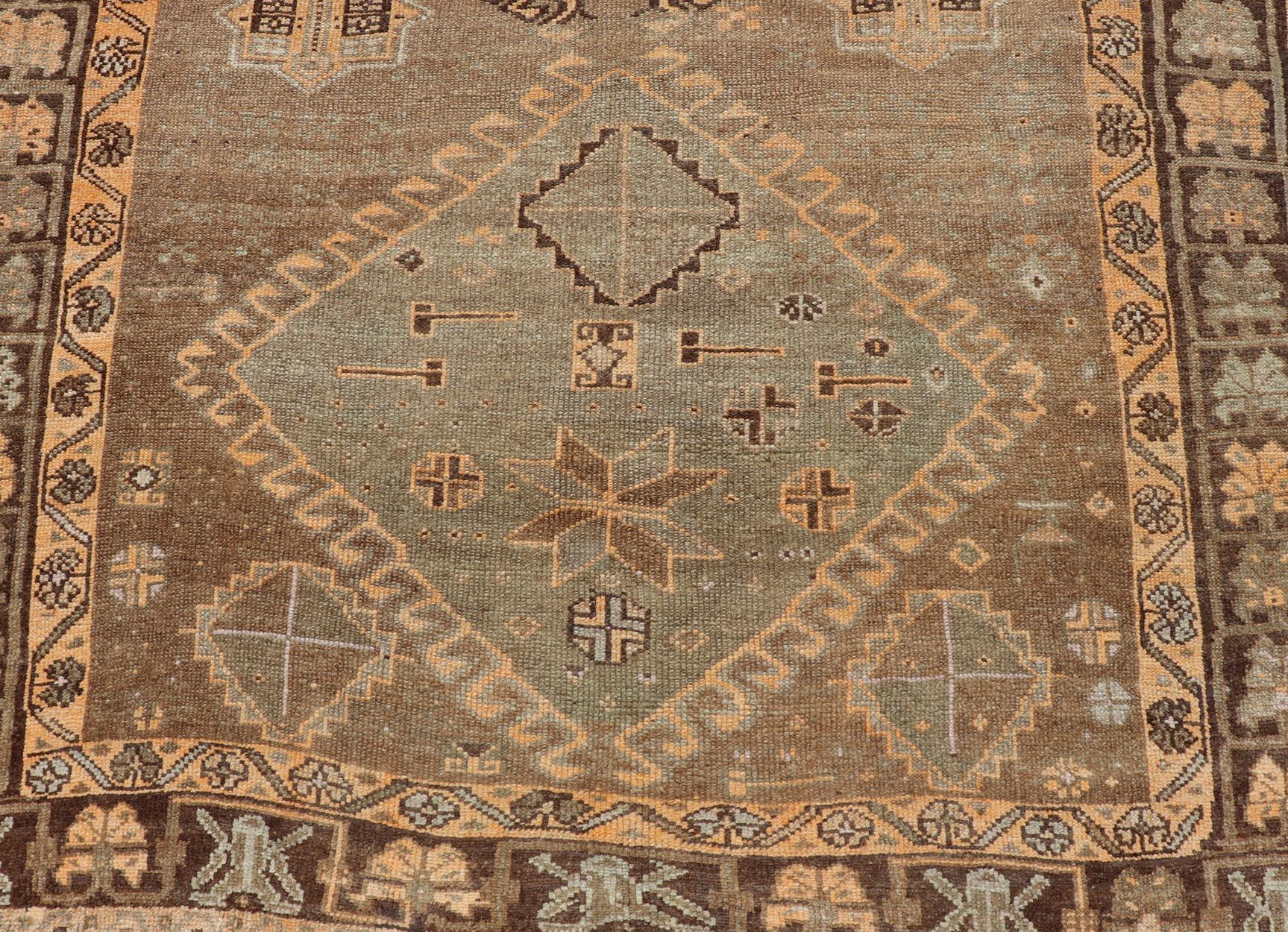 Oushak Vintage Hand Knotted Turkish Kars Gallery Rug in Wool with Diamond Design For Sale
