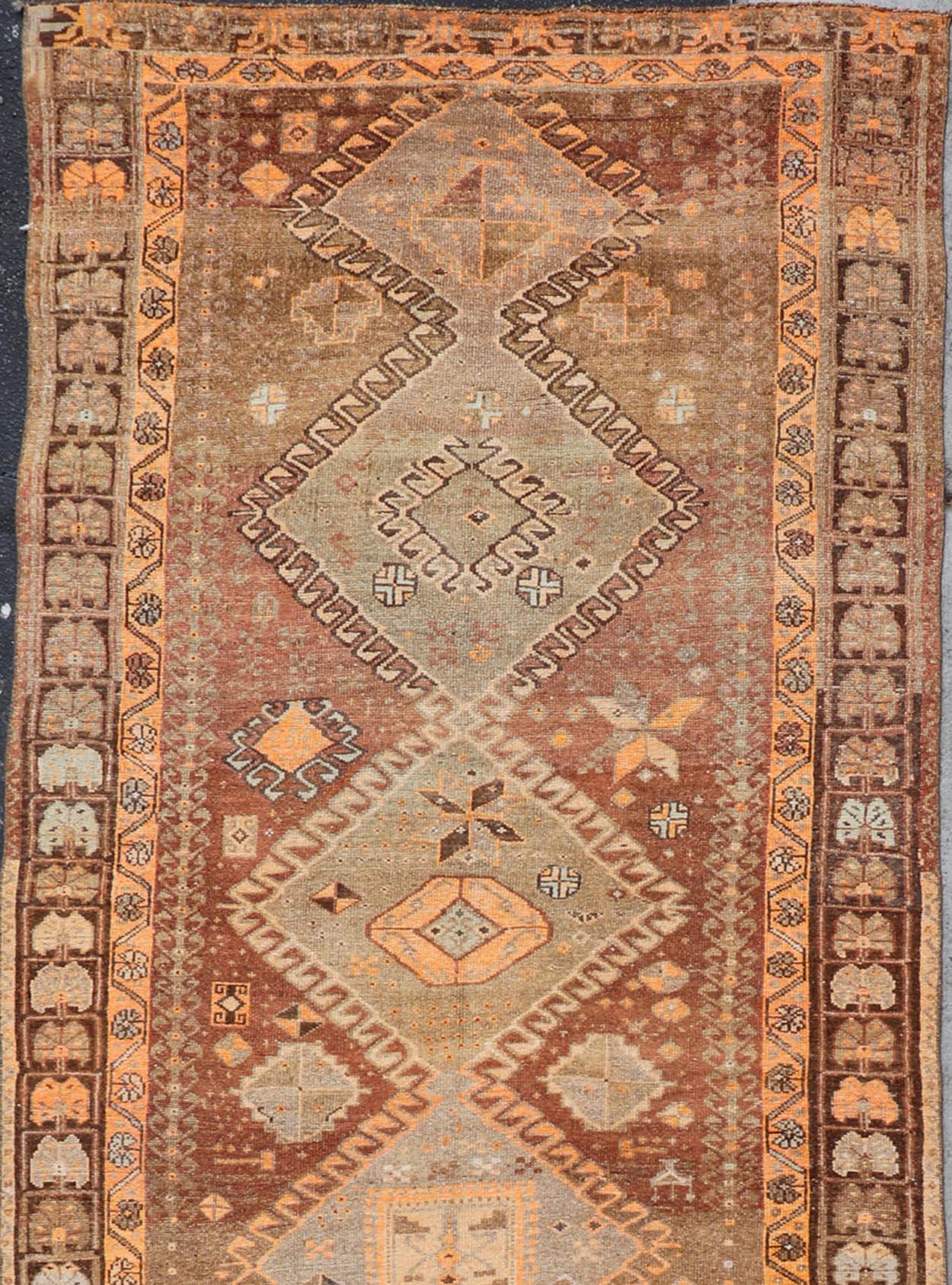 Vintage Hand Knotted Turkish Kars Gallery Rug in Wool with Diamond Design In Good Condition For Sale In Atlanta, GA
