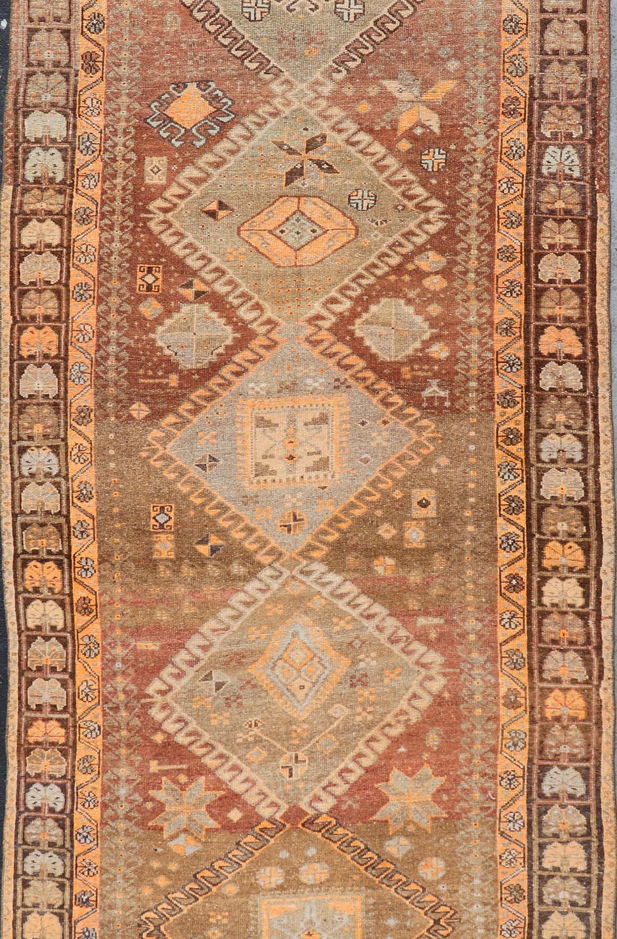 20th Century Vintage Hand Knotted Turkish Kars Gallery Rug in Wool with Diamond Design For Sale