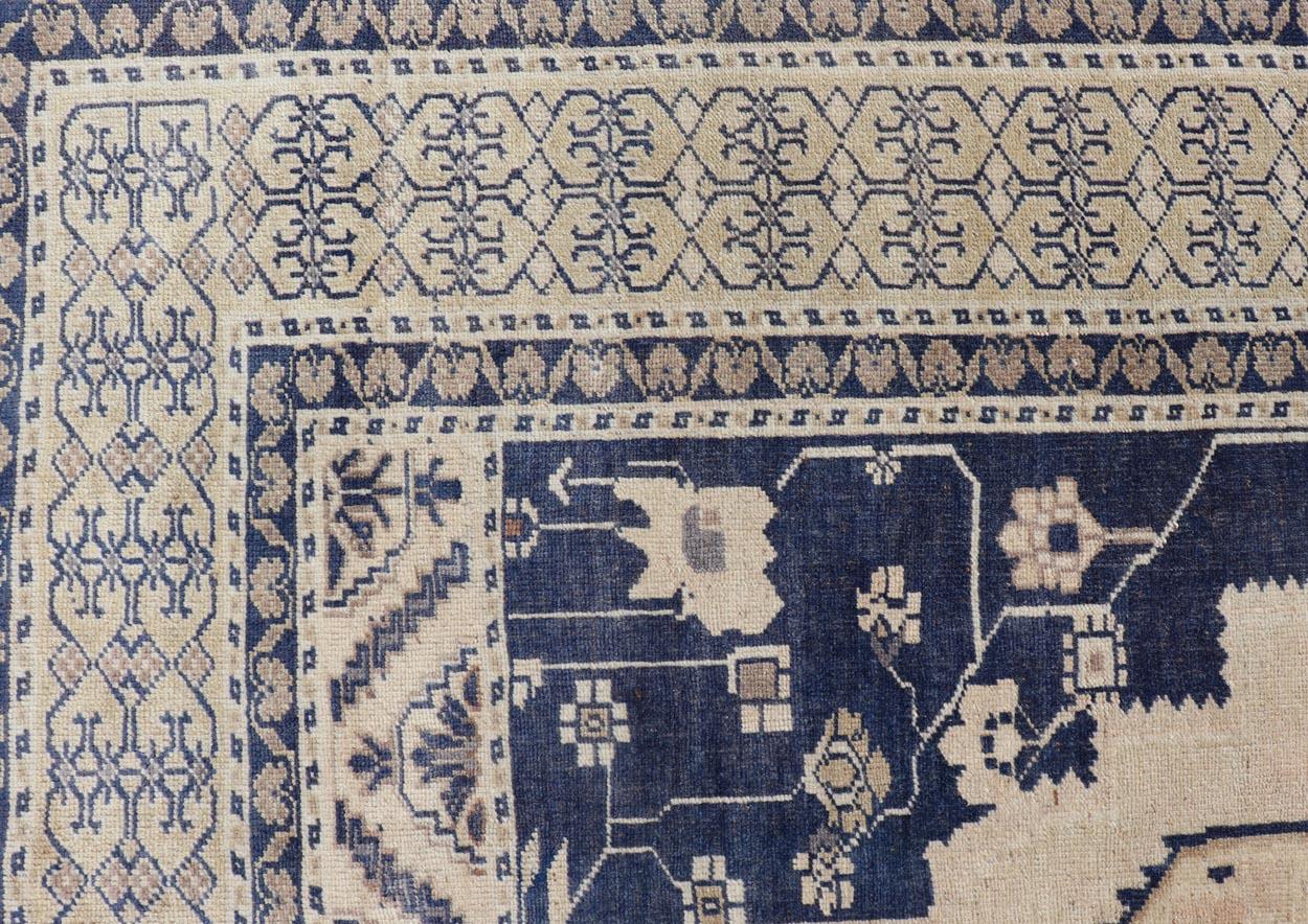 Vintage Hand-Knotted Turkish Oushak in Wool with Sub-Geometric Medallion Design For Sale 2