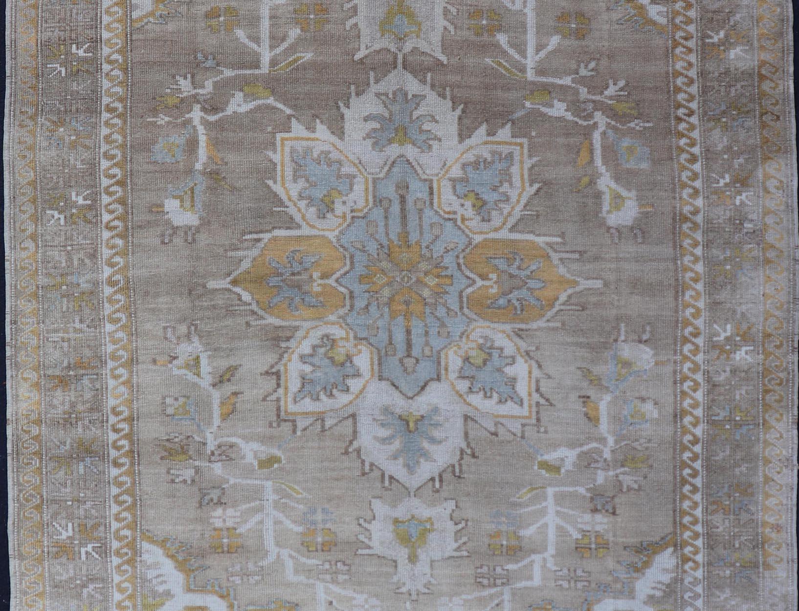 Vintage Hand Knotted Turkish Oushak Kars in Earthy Tones and Yellow Colors For Sale 5